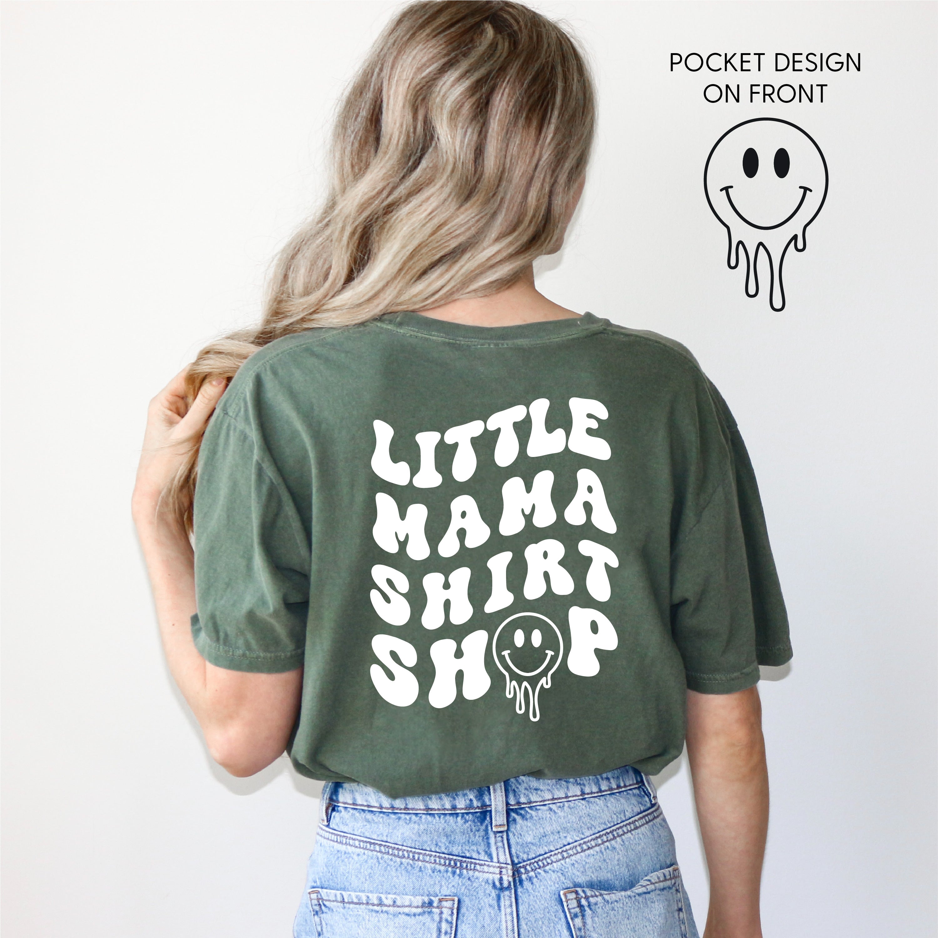  Smiley Pocket - Comfort Colors Tee Little Mama Shirt Shop