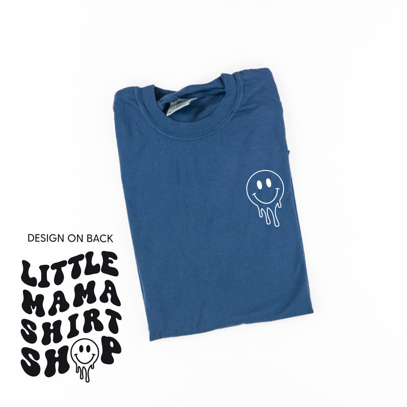 Little Mama Shirt Shop® MELTY Logo w/ Smiley Pocket - SHORT SLEEVE COMFORT COLORS TEE