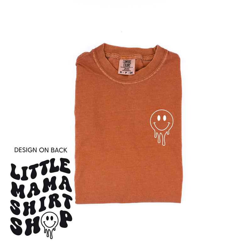 COMFORT COLORS TEE - Little Mama Shirt Shop® MELTY Logo w/ Smiley Pocket