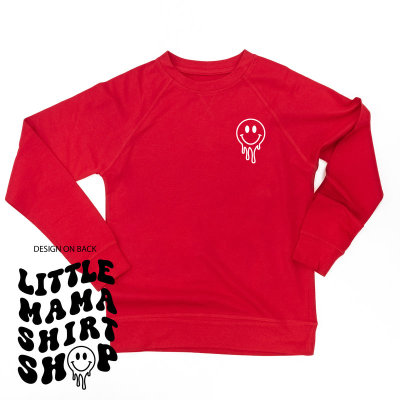 Little Mama Shirt Shop® MELTY Logo w/ Smiley Pocket - Lightweight Pullover Sweater