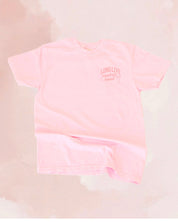 Adult tee in blossom with "long live" design on front chest, shown on flat lay - Little Mama Shirt Shop