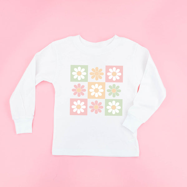 long_sleeve_child_tees_3x3_checker_board_flowers_little_mama_shirt_shop