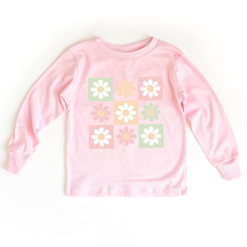 3x3 Checker Board Flowers - Long Sleeve Child Shirt