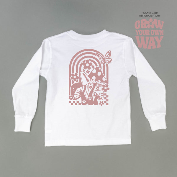 Grow Your Own Way (Pocket Front) w/ Mushrooms on Back - Long Sleeve Child Shirt