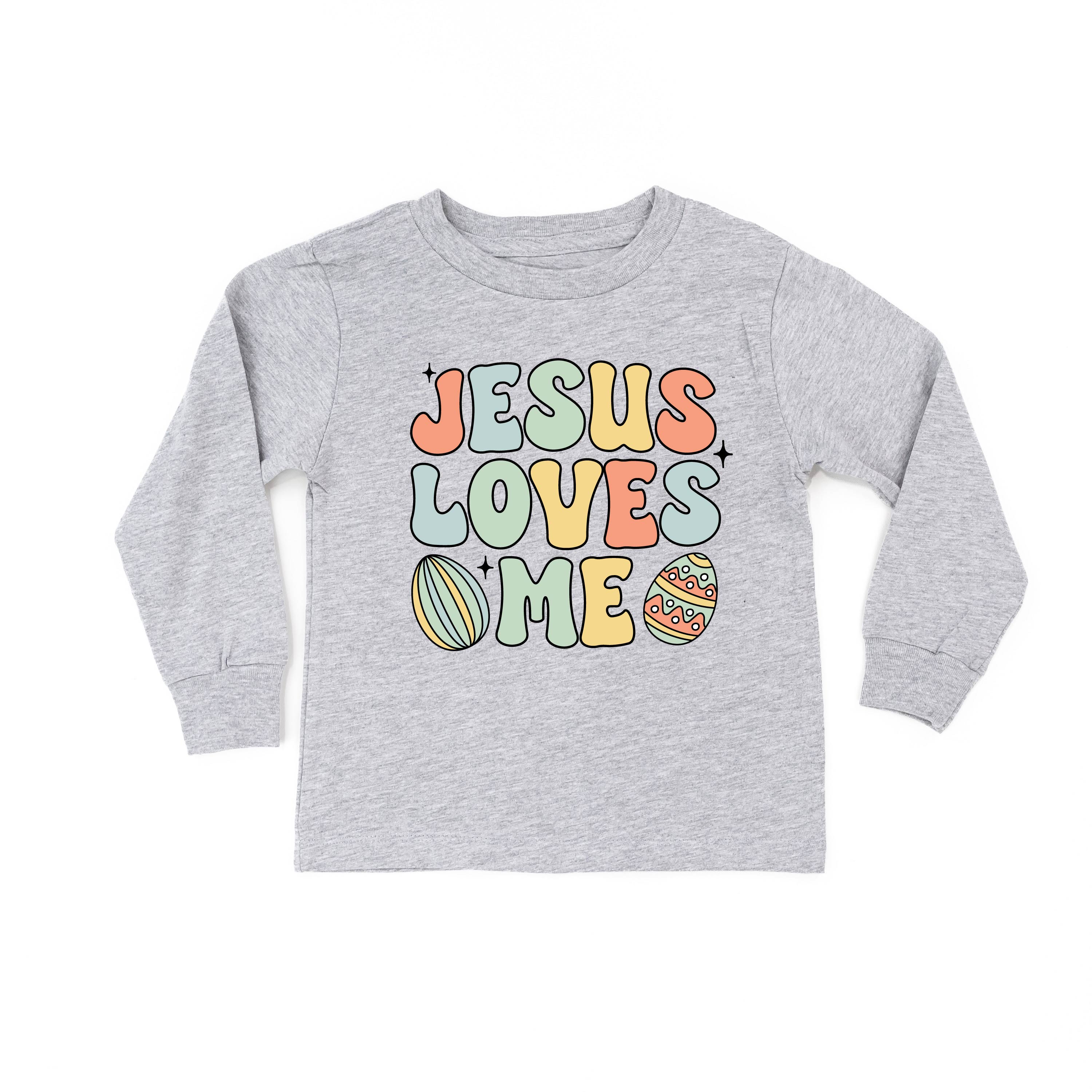 Easter Eggs Jesus Loves Me - Boy Version - Child LONG SLEEVE Tee Little Mama Shirt Shop
