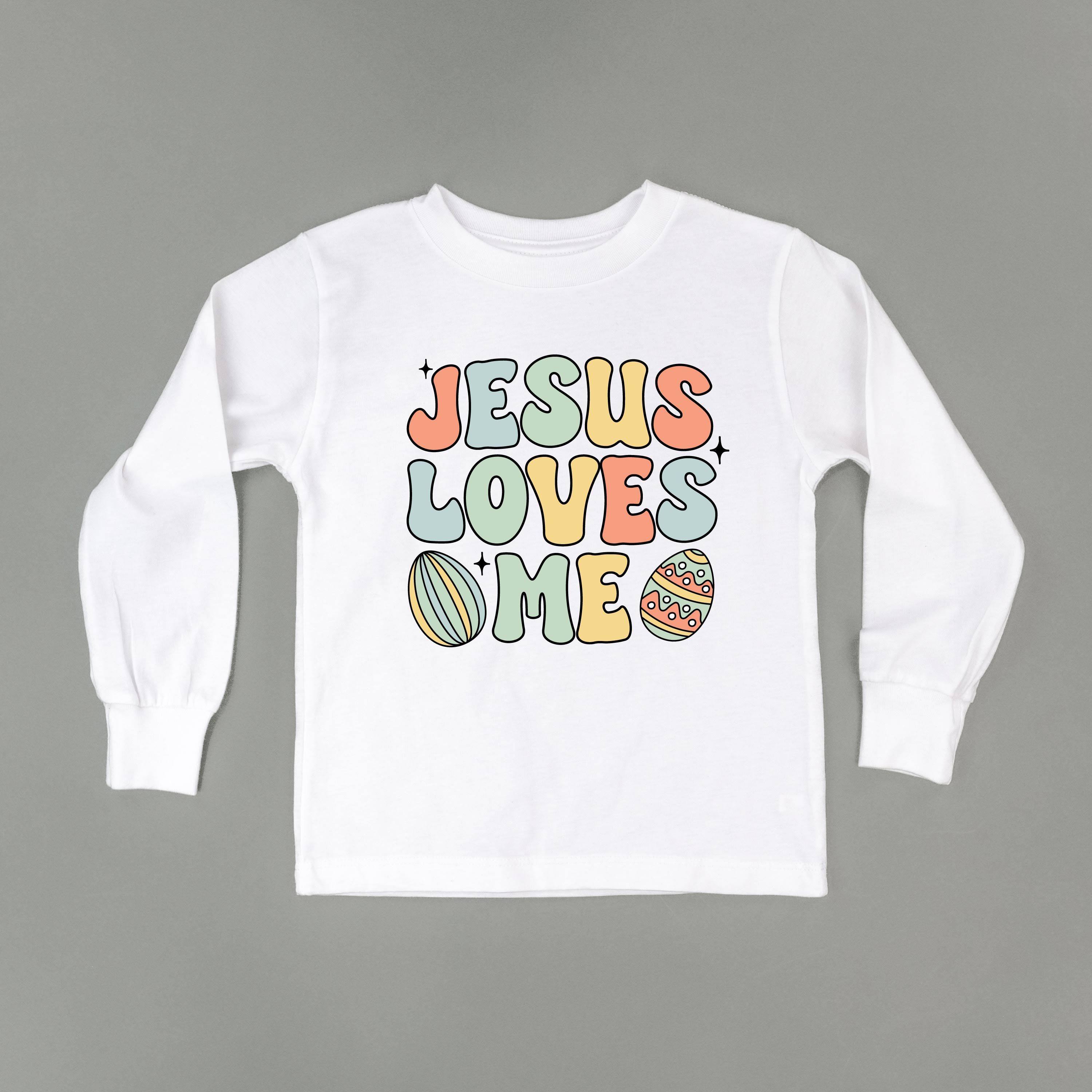 Easter Eggs Jesus Loves Me - Boy Version - Child LONG SLEEVE Tee Little Mama Shirt Shop