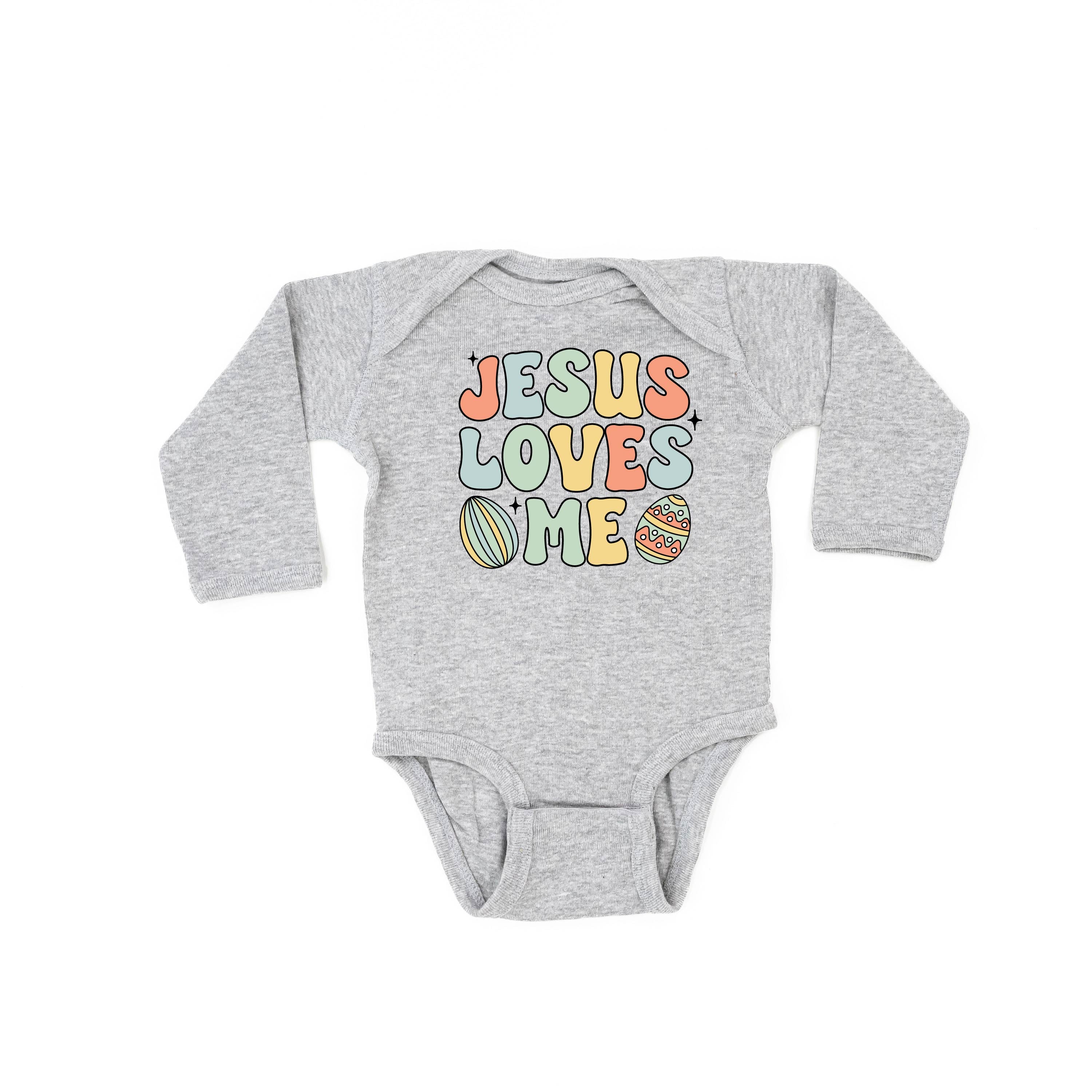 Easter Eggs Jesus Loves Me - Boy Version - Child LONG SLEEVE Tee Little Mama Shirt Shop