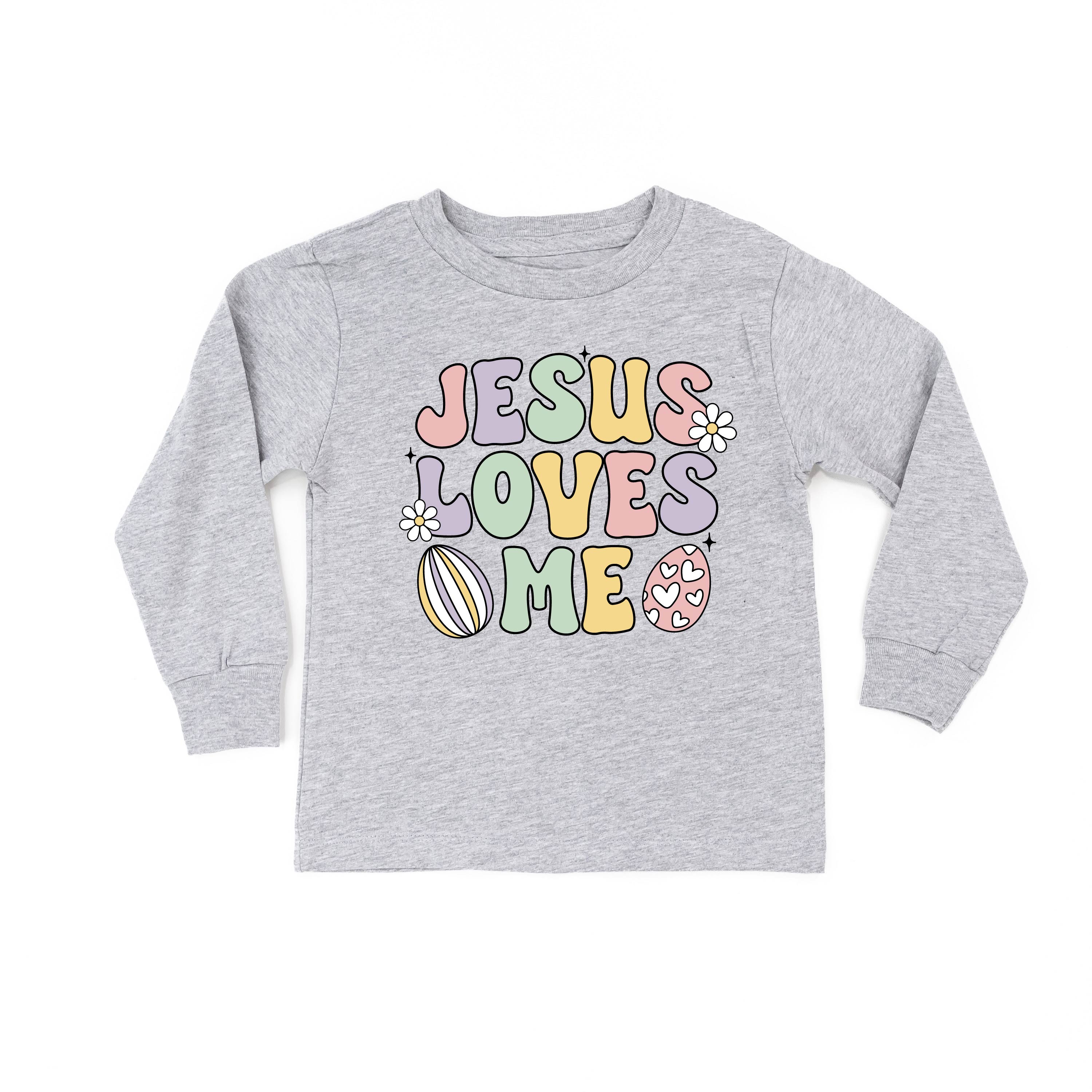 Easter Eggs Jesus Loves Me - Girl Version - Child LONG SLEEVE Tee Little Mama Shirt Shop