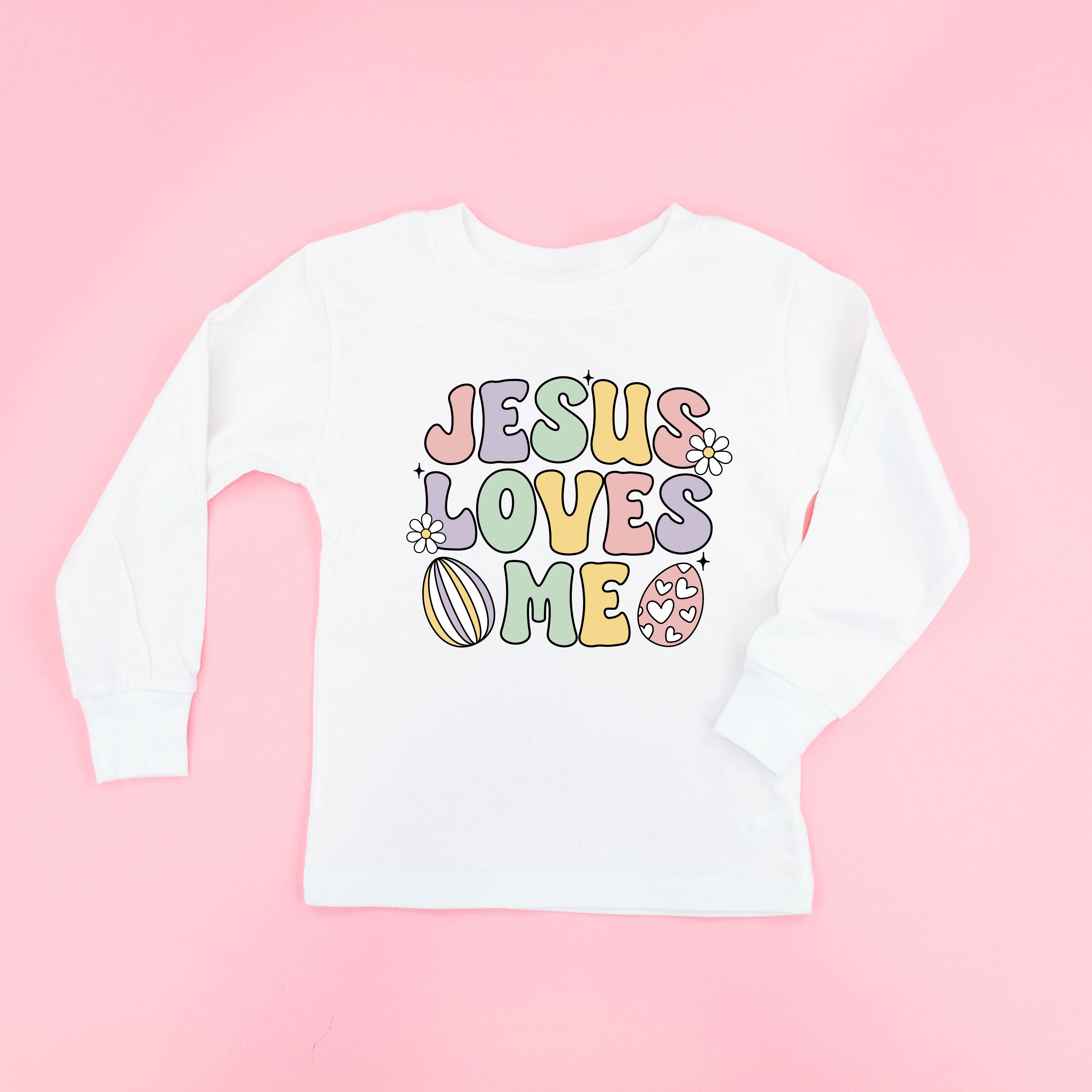 Easter Eggs Jesus Loves Me - Girl Version - Child LONG SLEEVE Tee Little Mama Shirt Shop