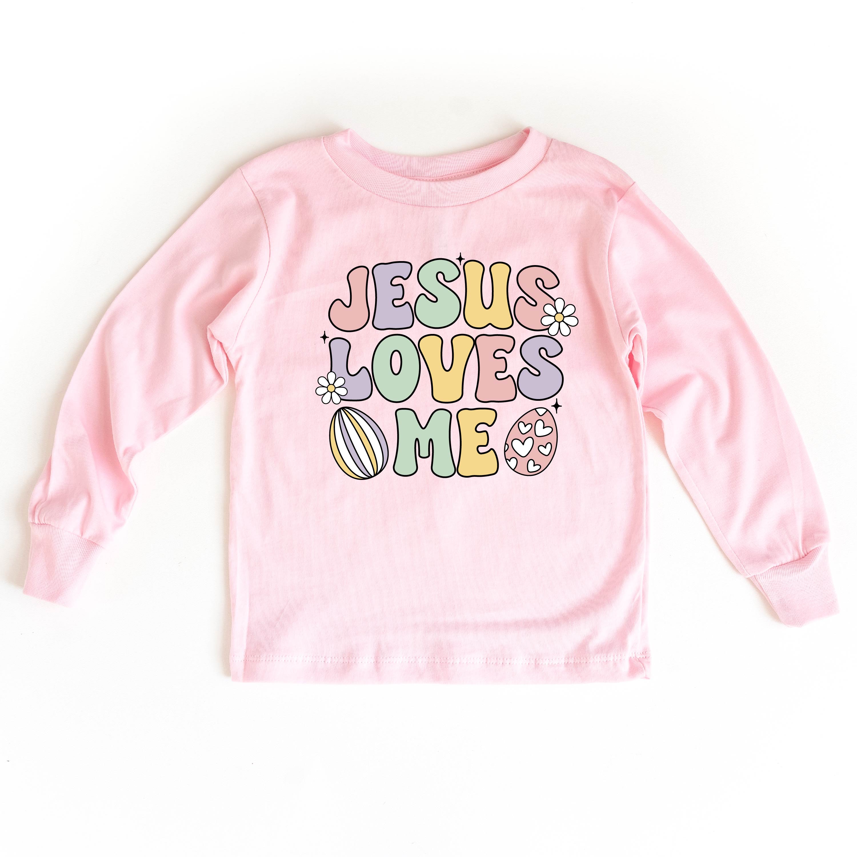 Easter Eggs Jesus Loves Me - Girl Version - Child LONG SLEEVE Tee Little Mama Shirt Shop