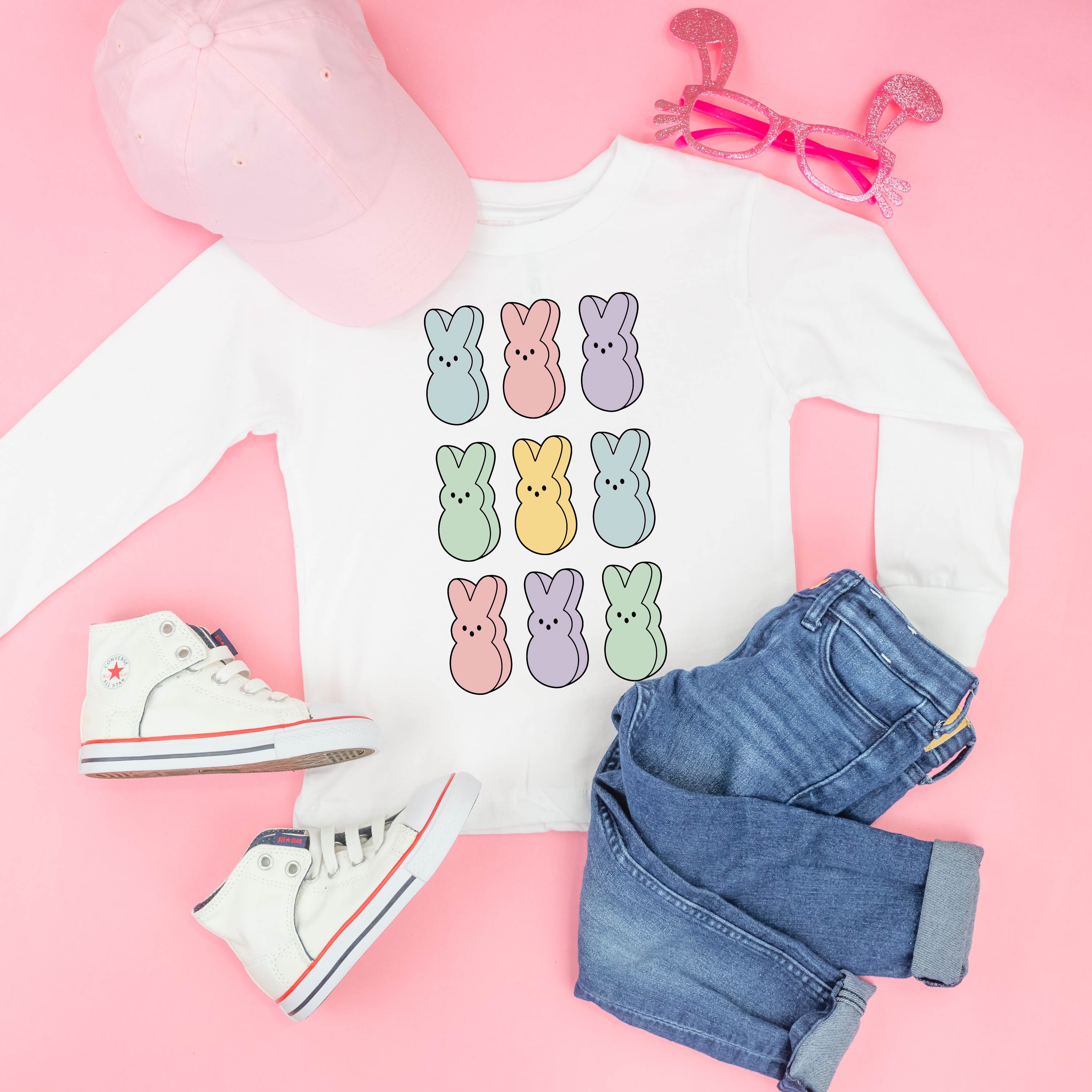 Pastel Peeps - 3x3 - Child LONG SLEEVE Tee Little Mama Shirt Shop