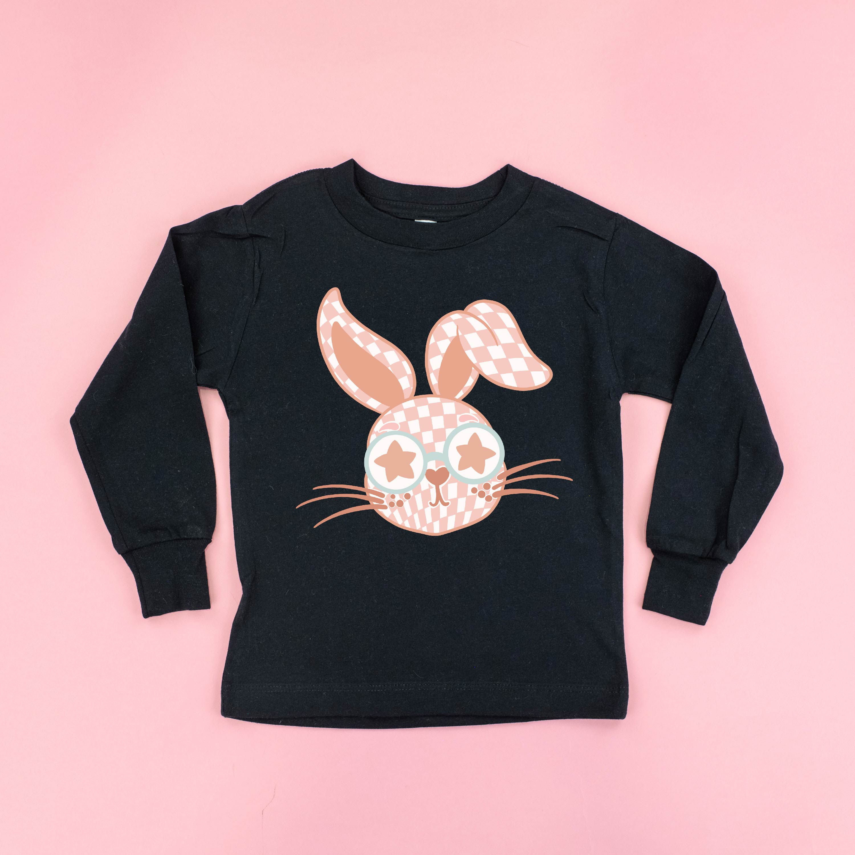 Pink Checkered Bunny - Child LONG SLEEVE Tee Little Mama Shirt Shop