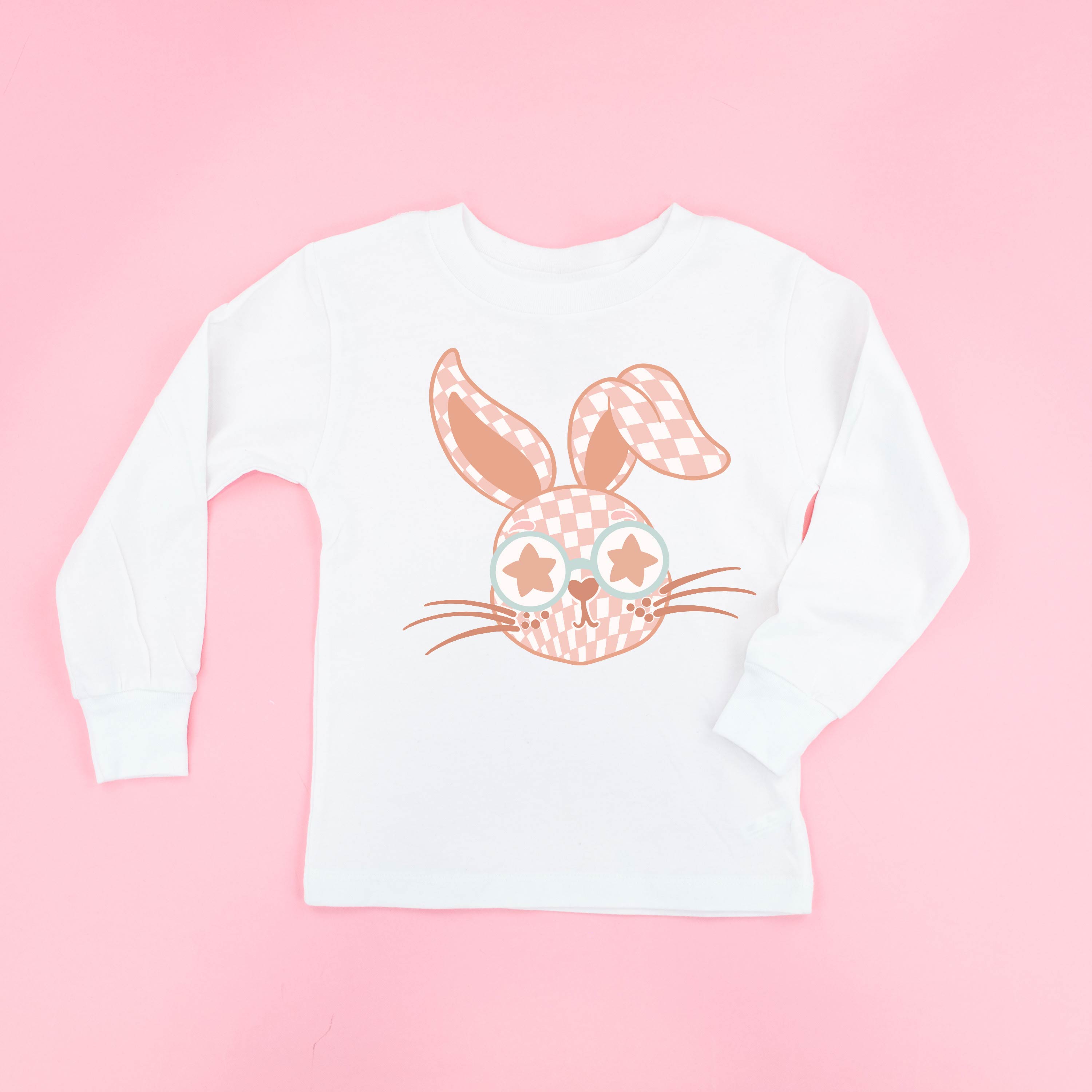 long_sleeve_child_tees_pink_checkered_bunny_little_mama_shirt_shop