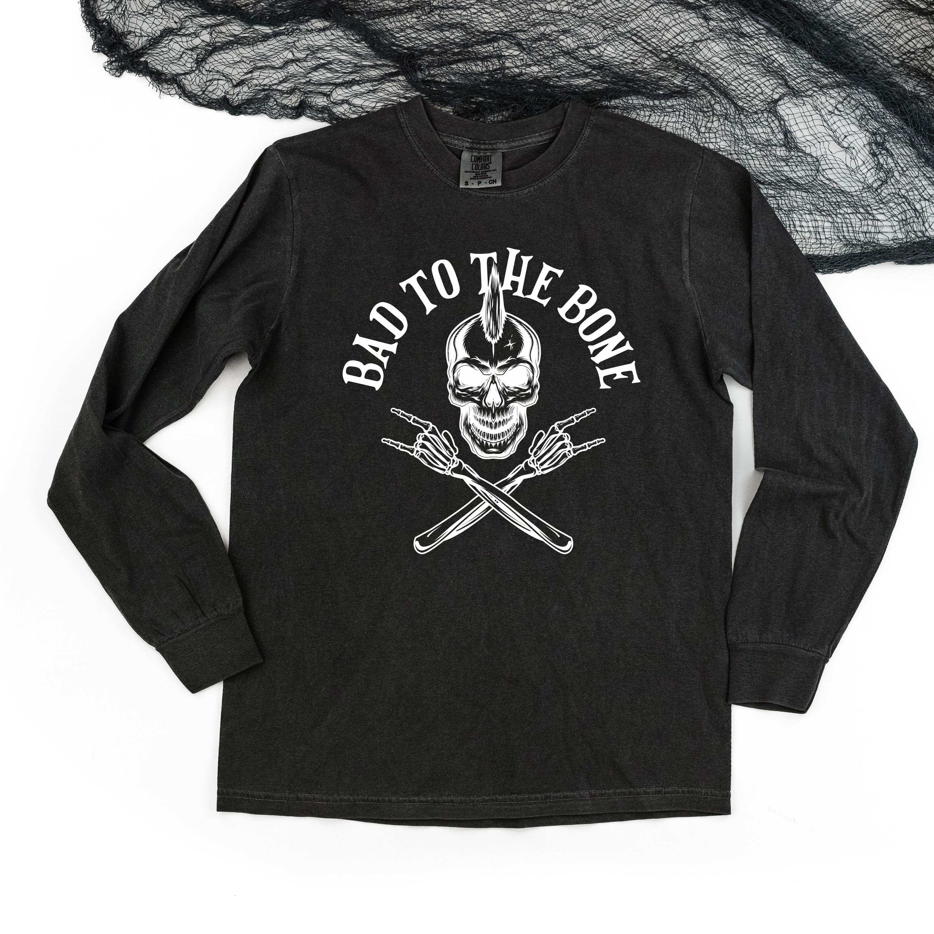 Bad to the Bone - Long Sleeve Comfort Colors Tee Little Mama Shirt Shop