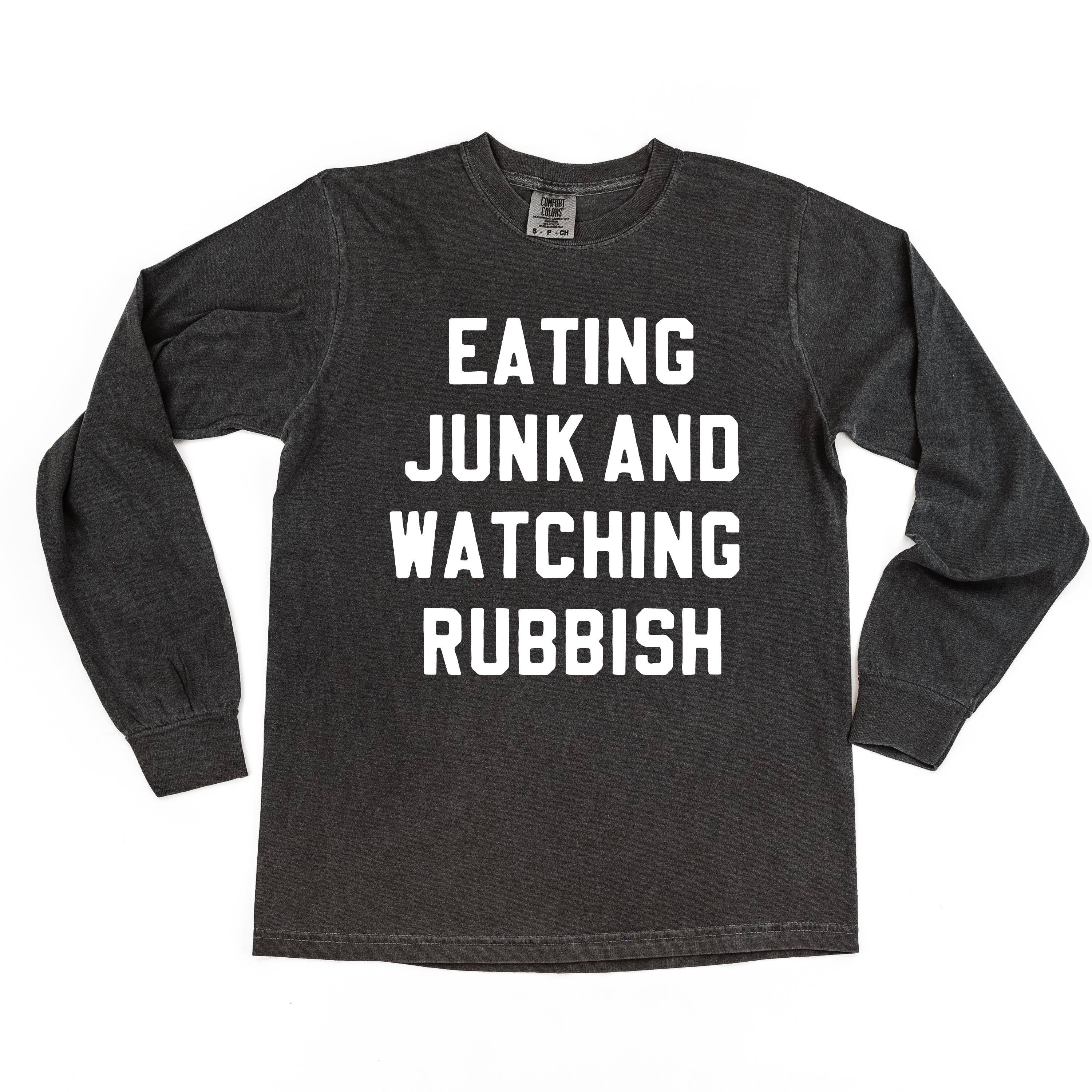 Eating Junk And Watching Rubbish - LONG SLEEVE Comfort Colors Tee Little Mama Shirt Shop