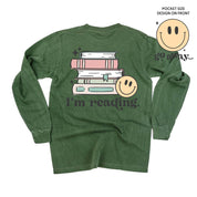 Go Away... Pocket Design on Front w/ I’m Reading. Full Design on Back - Long Sleeve Comfort Colors Tee Little Mama Shirt Shop