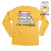 Go Away... Pocket Design on Front w/ I’m Reading. Full Design on Back - Long Sleeve Comfort Colors Tee Little Mama Shirt Shop