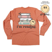 Go Away... Pocket Design on Front w/ I’m Reading. Full Design on Back - Long Sleeve Comfort Colors Tee Little Mama Shirt Shop
