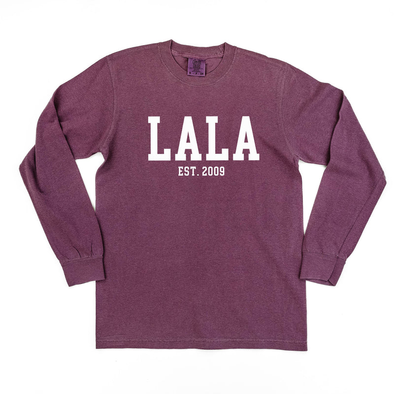 Lala - EST. (Select Your Year) - LONG SLEEVE COMFORT COLORS TEE – Little  Mama Shirt Shop LLC