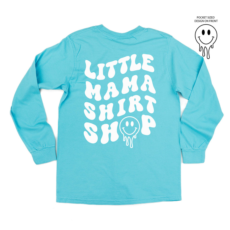 Little Mama Shirt Shop® MELTY Logo w/ Smiley Pocket - LONG SLEEVE COMFORT COLORS TEE
