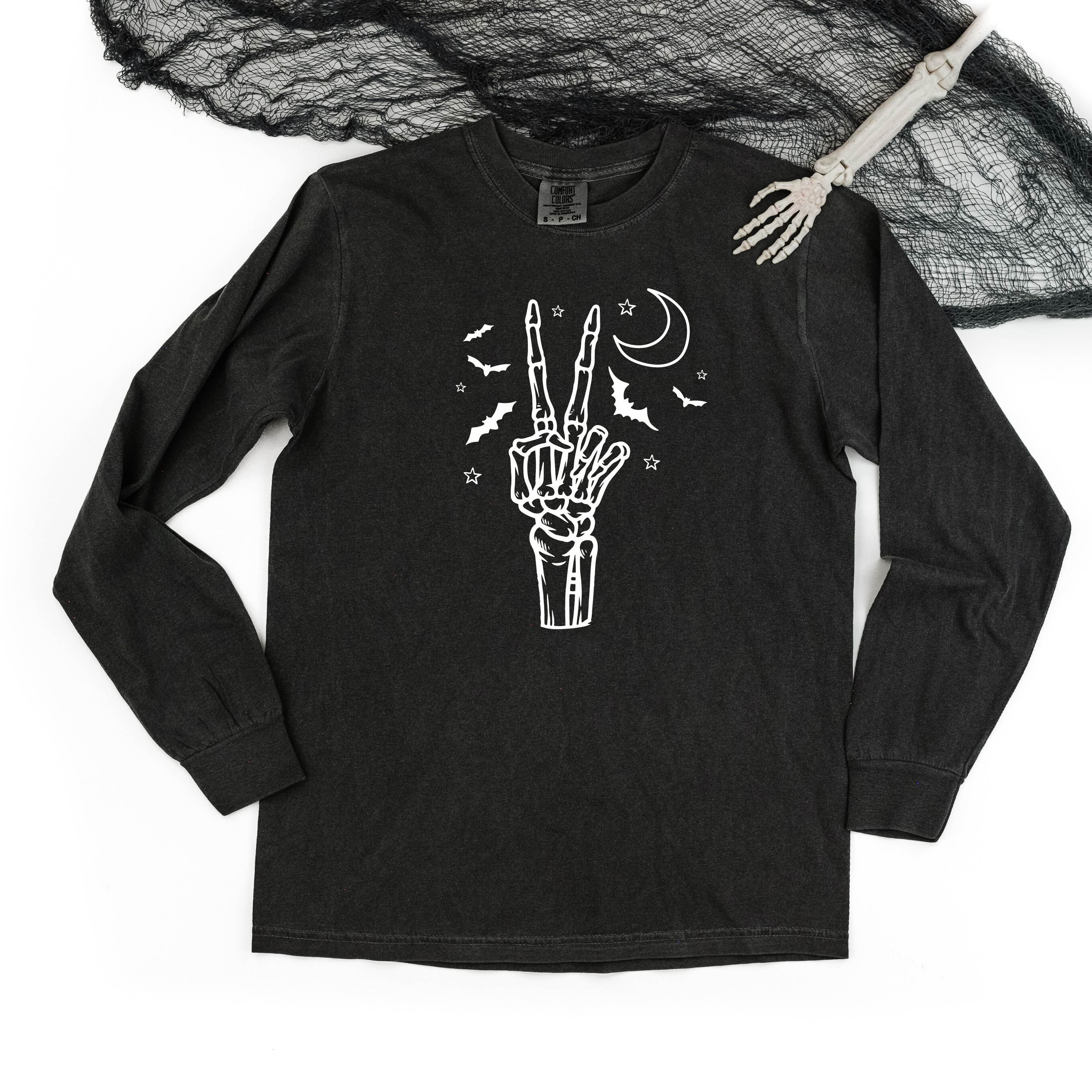 Peace - Skeleton - Long Sleeve Comfort Colors Tee Little Mama Shirt Shop