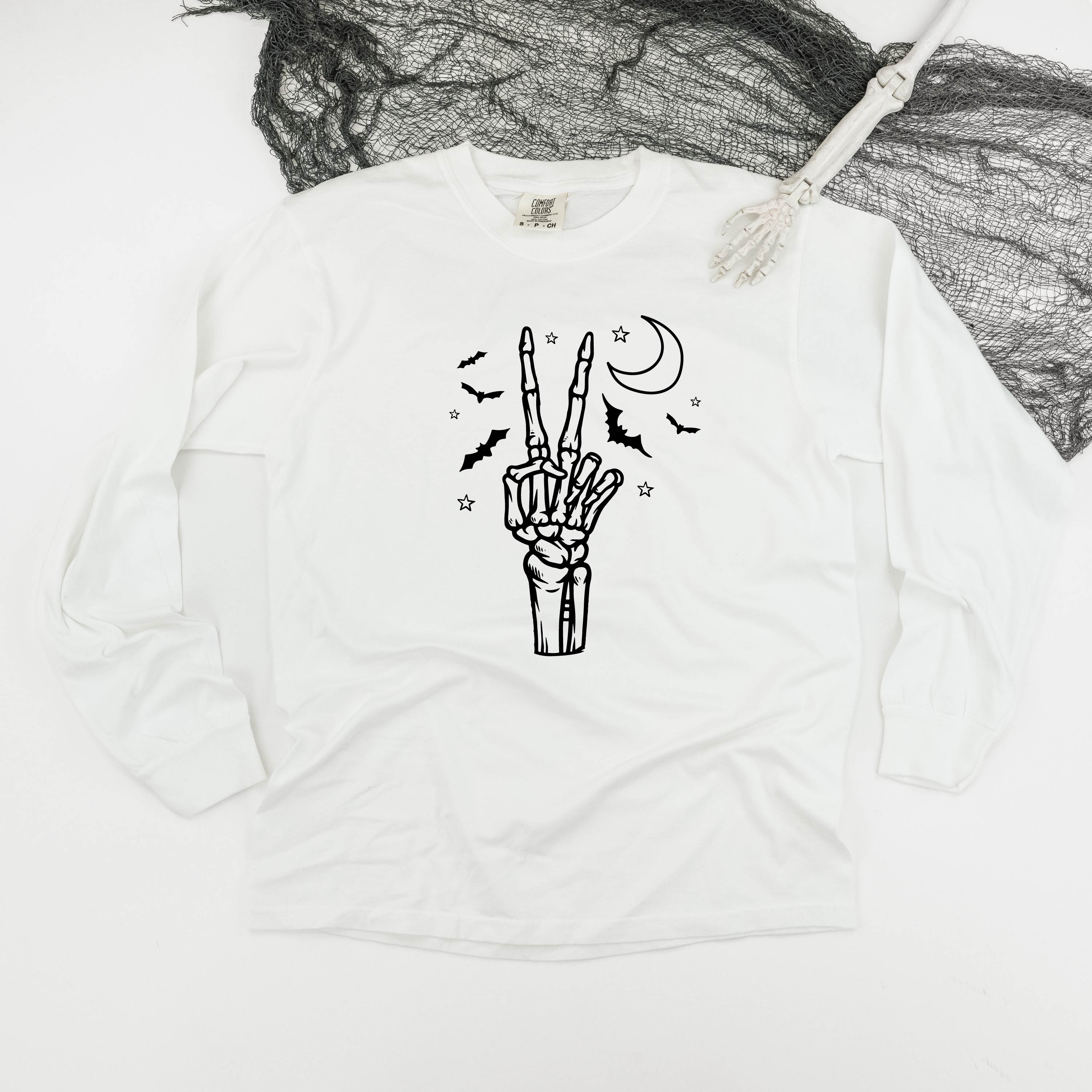 Peace - Skeleton - Long Sleeve Comfort Colors Tee Little Mama Shirt Shop