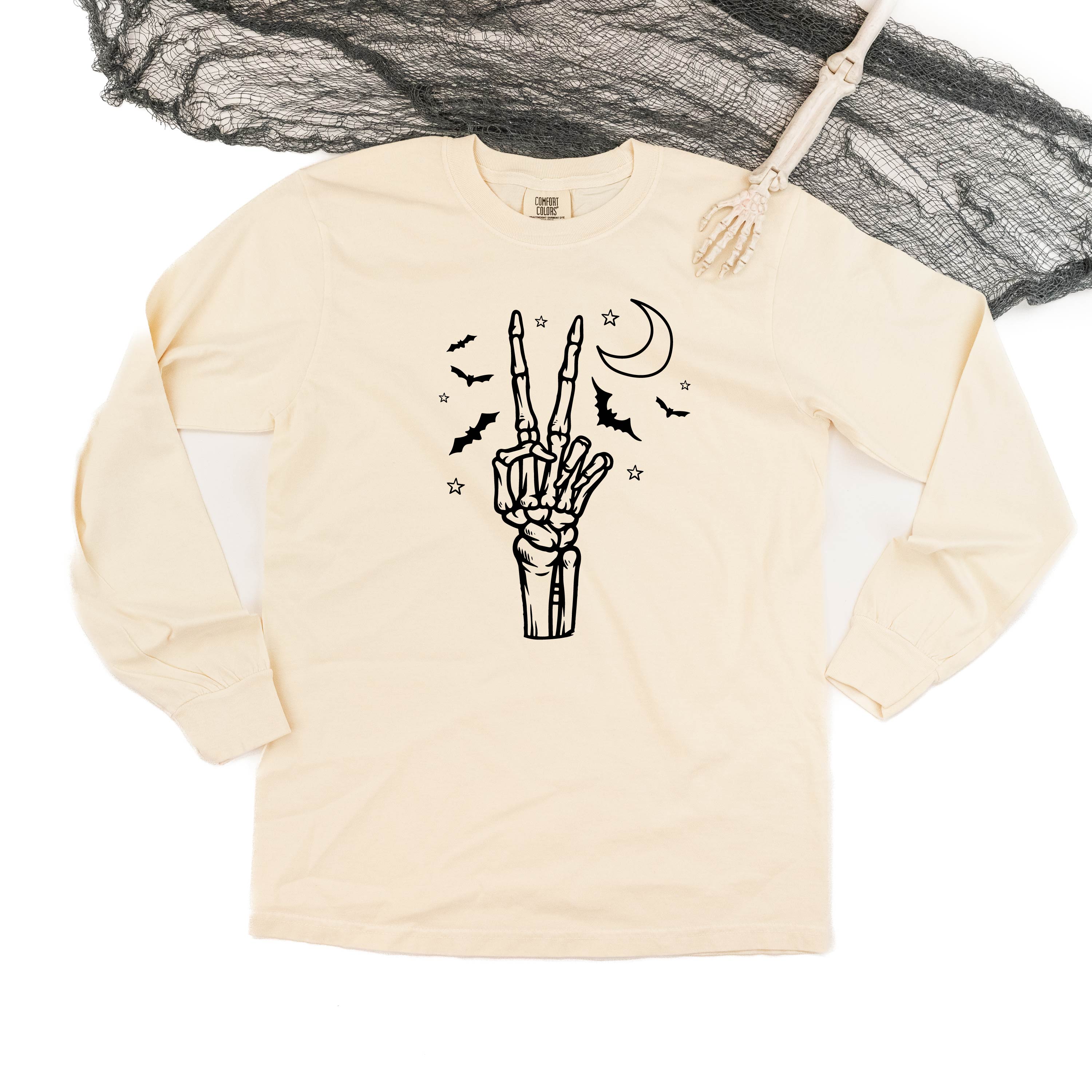 Peace - Skeleton - Long Sleeve Comfort Colors Tee Little Mama Shirt Shop