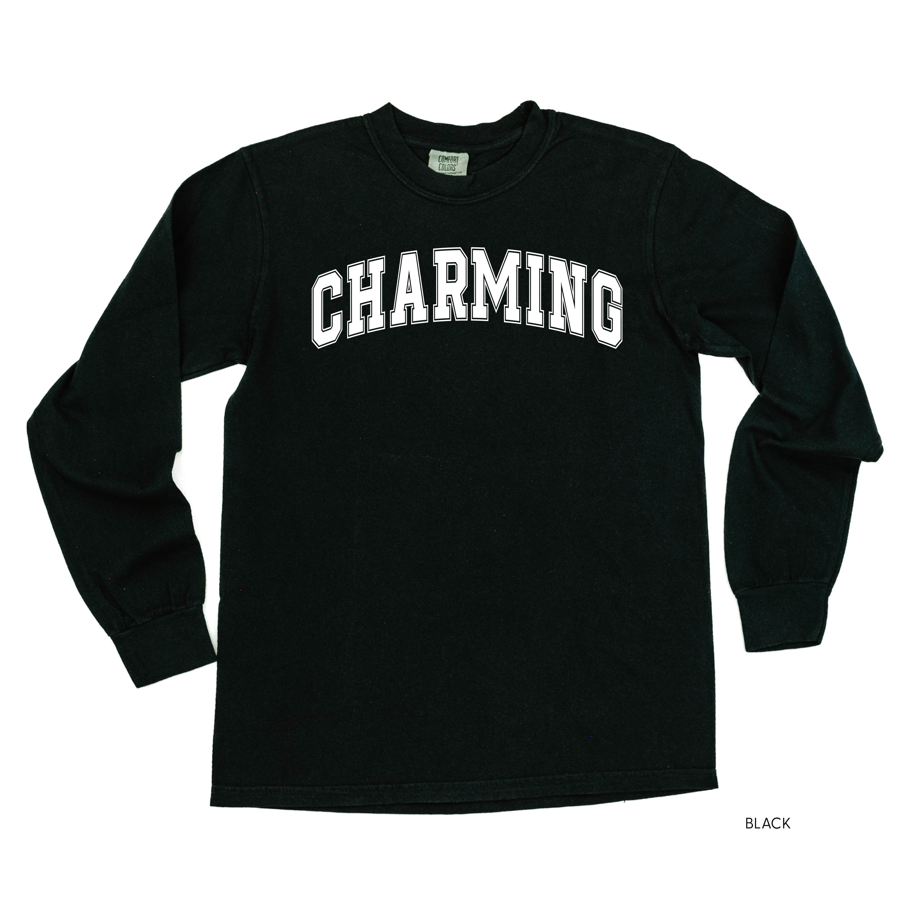 Charming - Varsity Outline - Long Sleeve Comfort Colors Tee Little Mama Shirt Shop