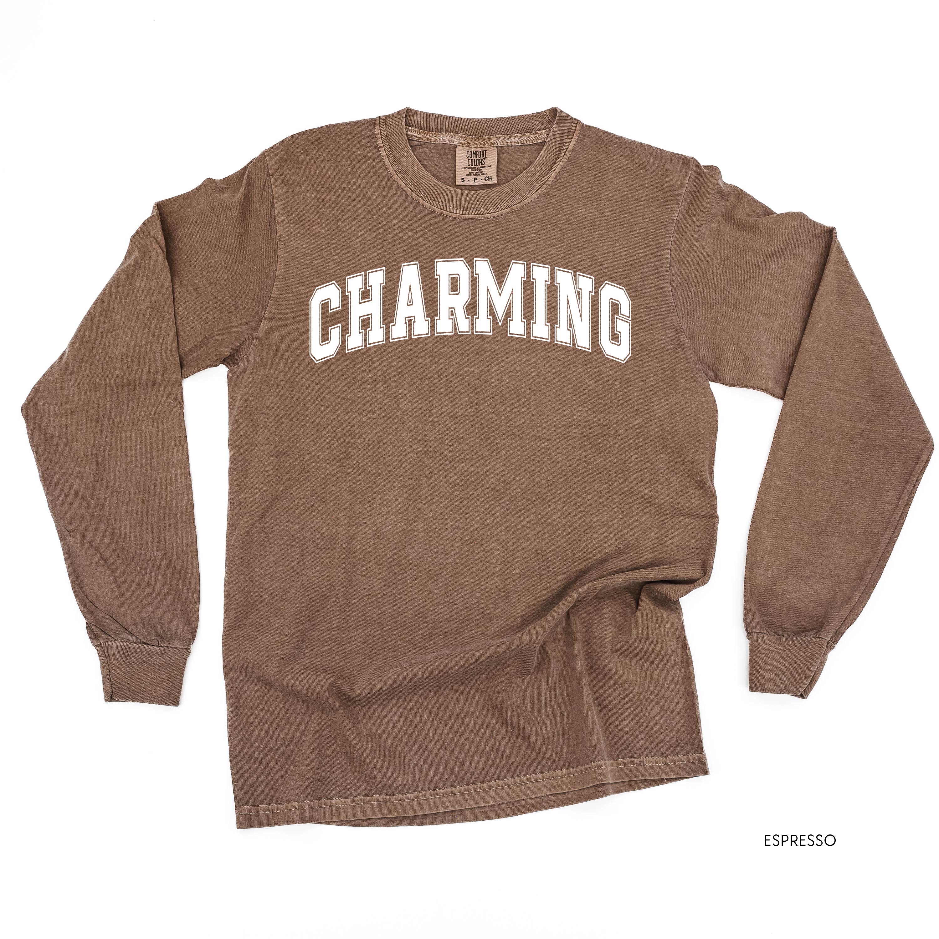 Charming - Varsity Outline - Long Sleeve Comfort Colors Tee Little Mama Shirt Shop