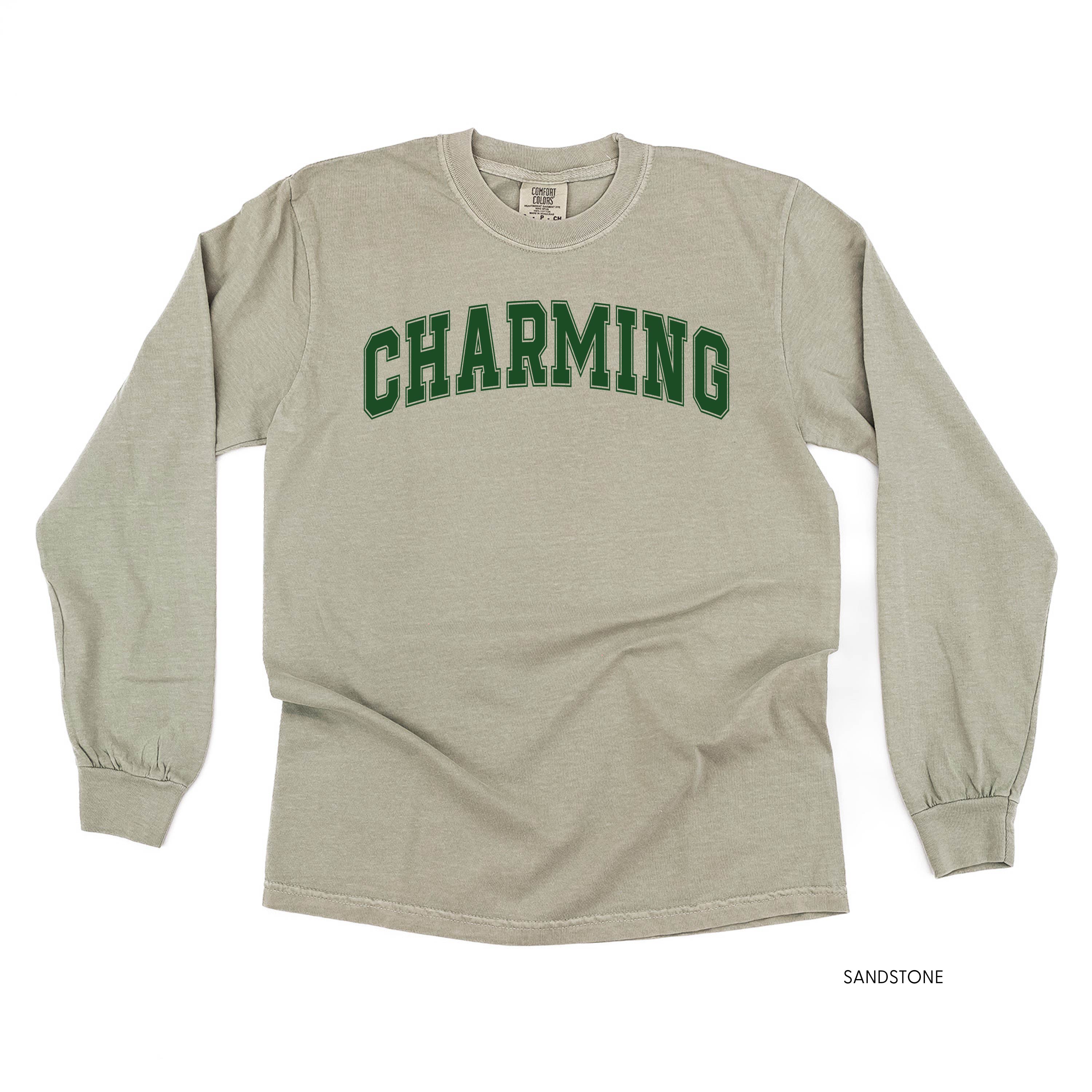 Charming - Varsity Outline - Long Sleeve Comfort Colors Tee Little Mama Shirt Shop
