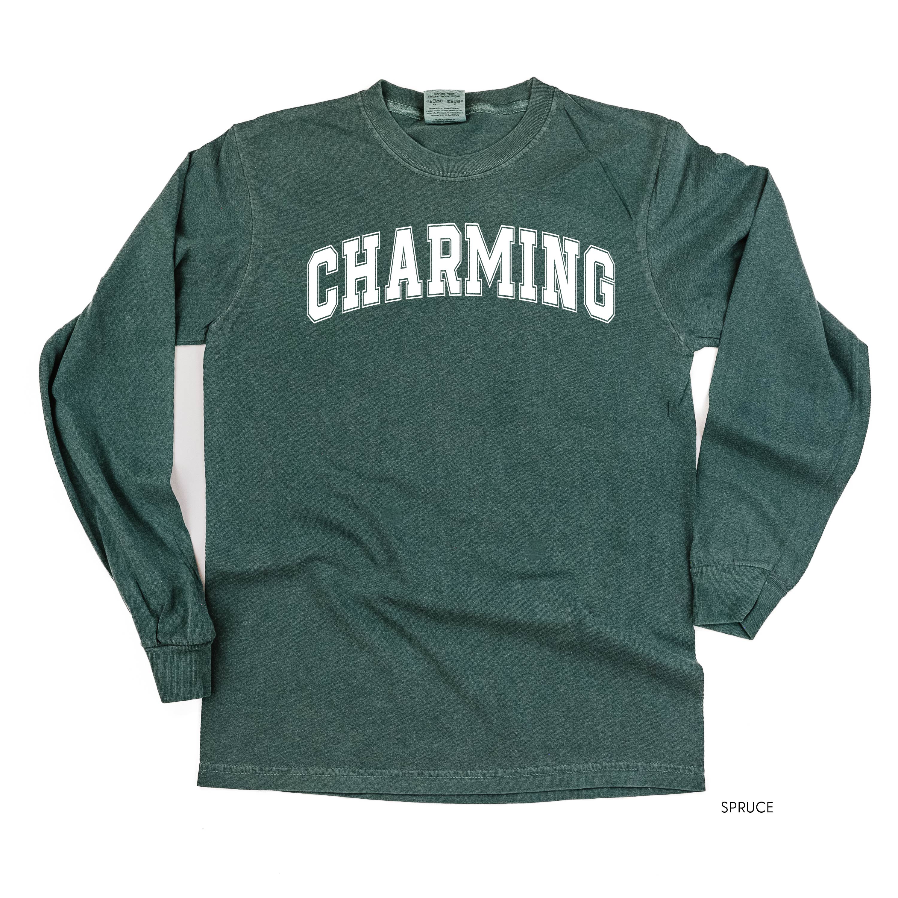 Charming - Varsity Outline - Long Sleeve Comfort Colors Tee Little Mama Shirt Shop