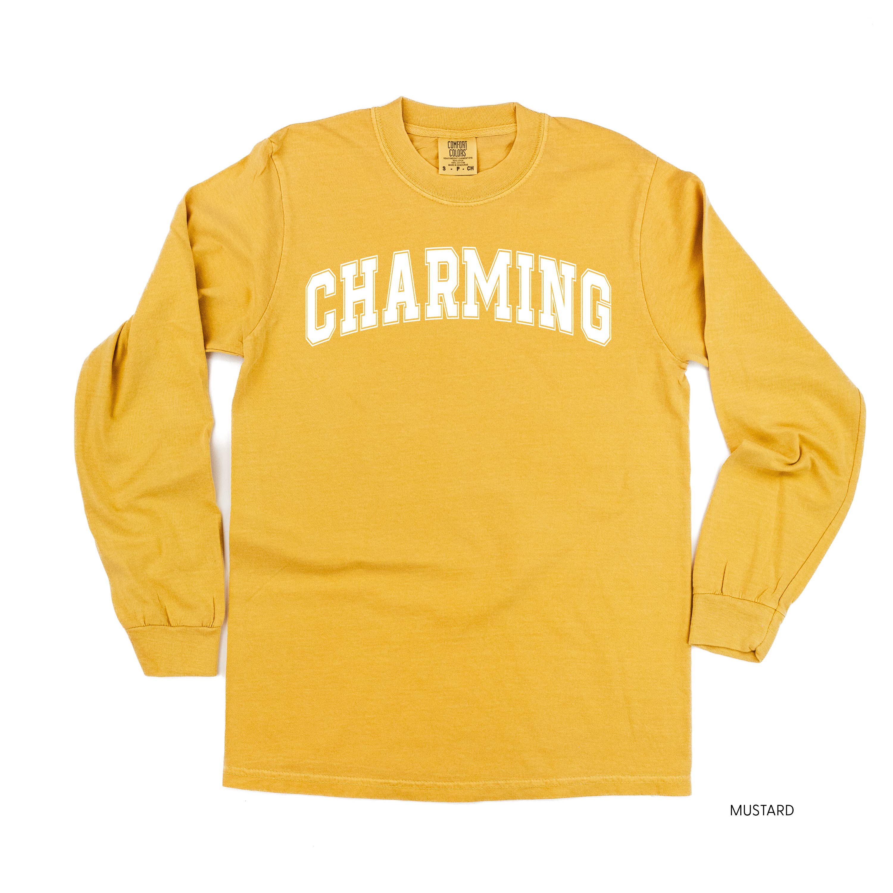 Charming - Varsity Outline - Long Sleeve Comfort Colors Tee Little Mama Shirt Shop