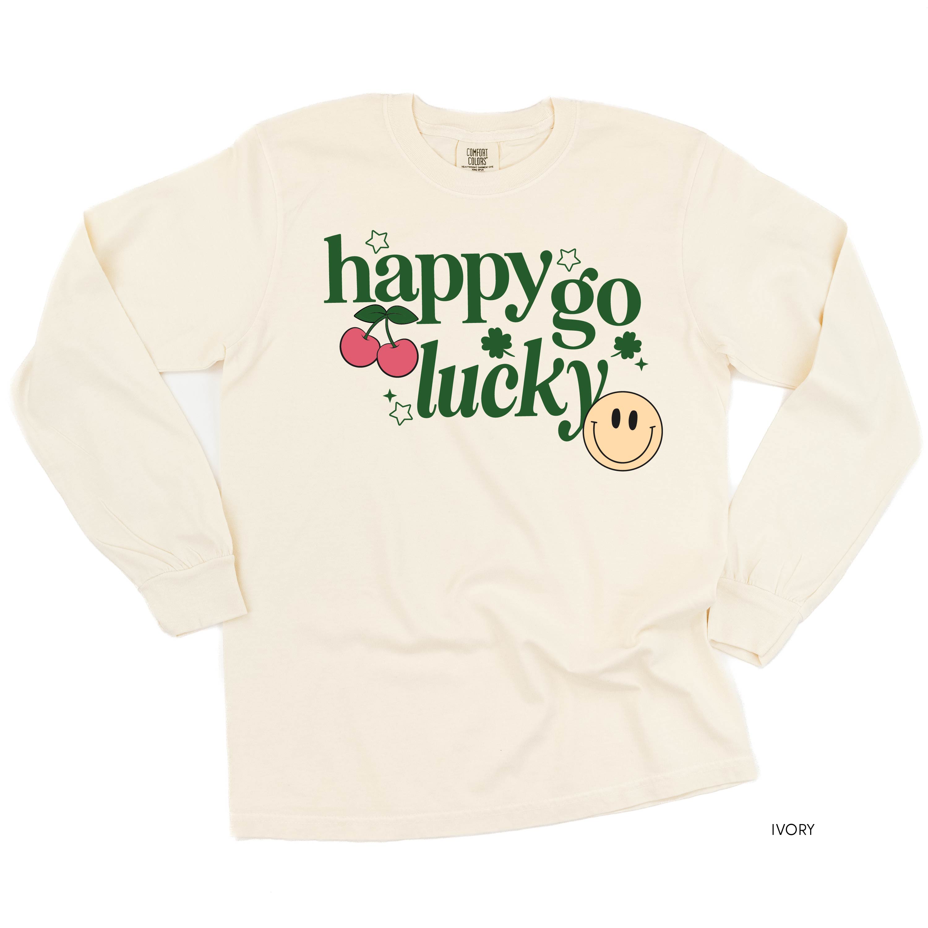 Happy Go Lucky - Long Sleeve Comfort Colors Tee Little Mama Shirt Shop