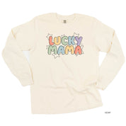 Bubble Letters & Stars Lucky Mama - Long Sleeve Comfort Colors Tee Little Mama Shirt Shop