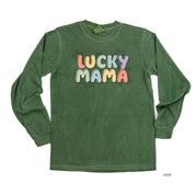 Bubble Letters & Stars Lucky Mama - Long Sleeve Comfort Colors Tee Little Mama Shirt Shop