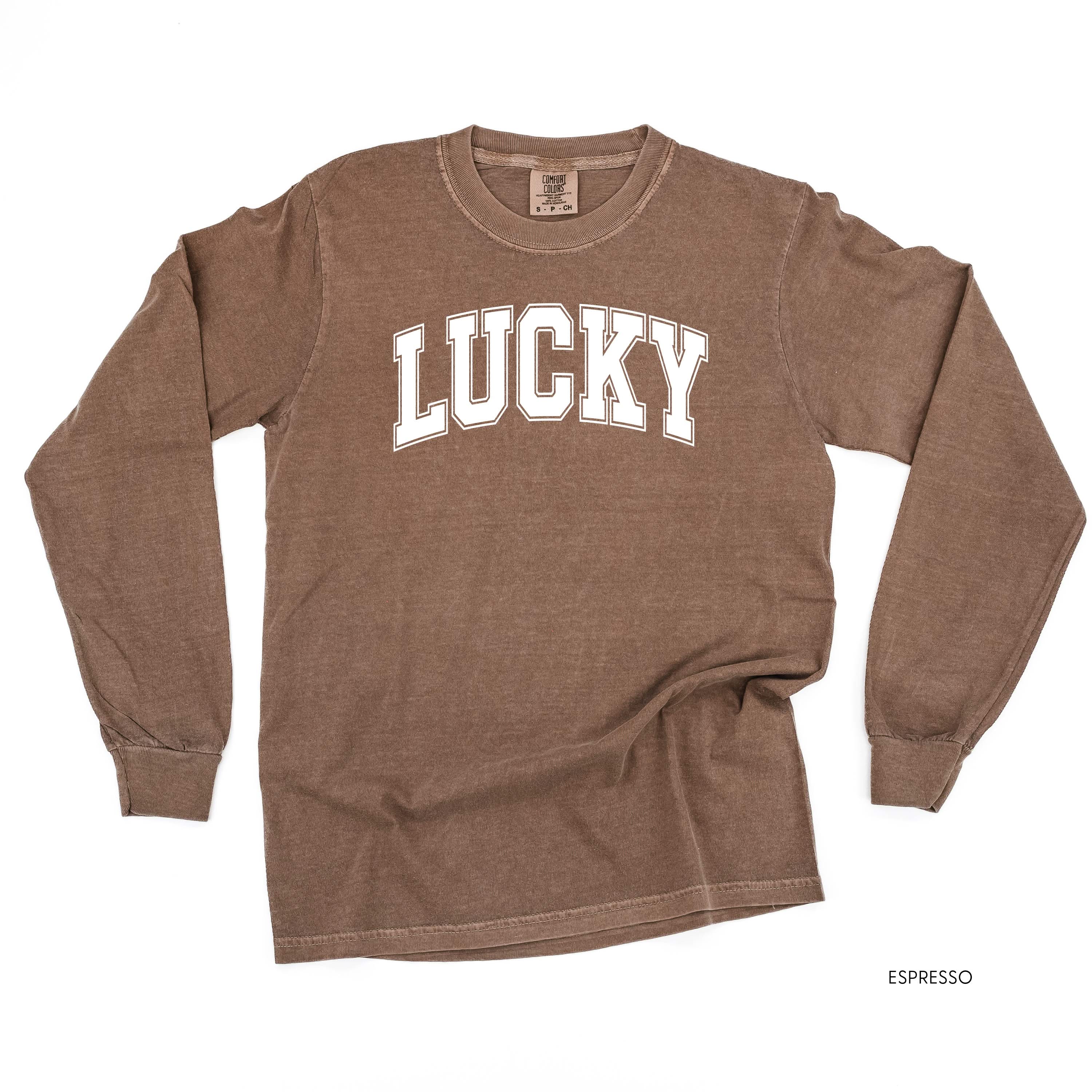 Lucky - Varsity Outline - Long Sleeve Comfort Colors Tee Little Mama Shirt Shop