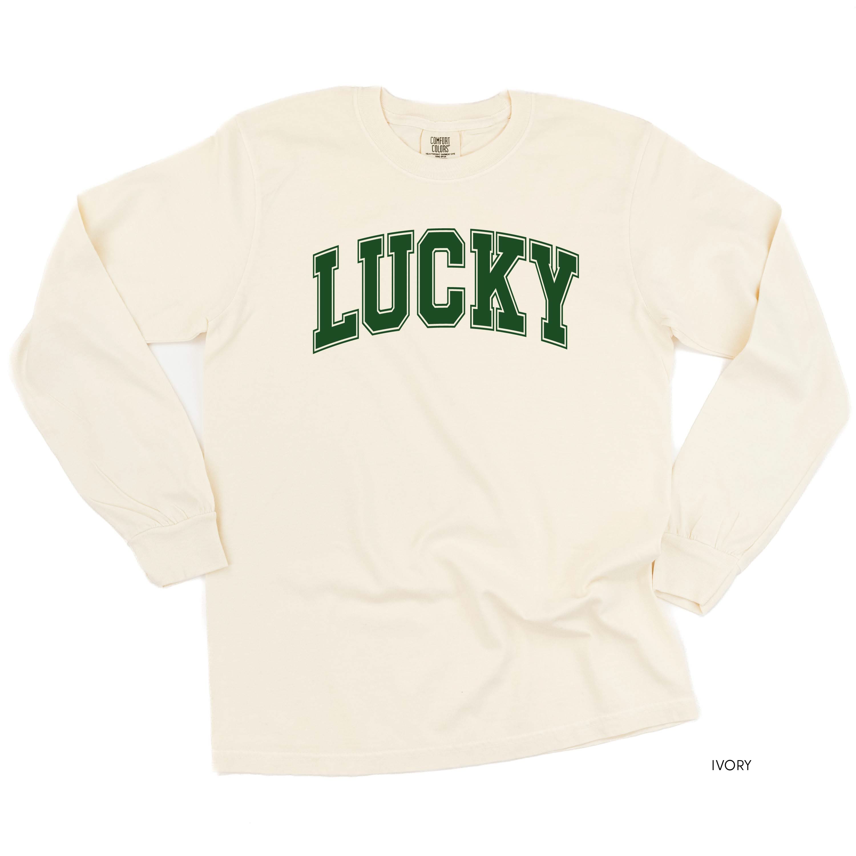 Lucky - Varsity Outline - Long Sleeve Comfort Colors Tee Little Mama Shirt Shop
