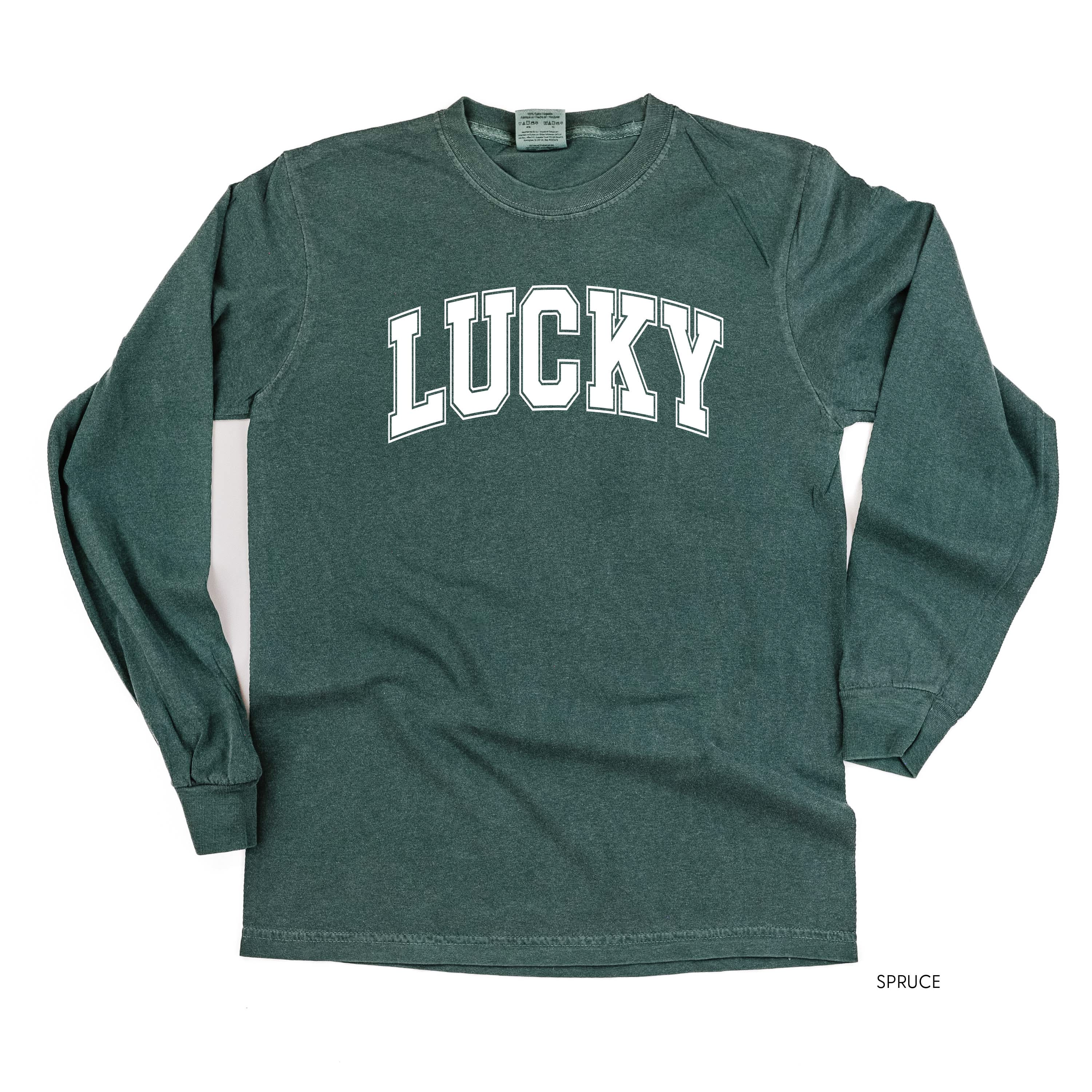 Lucky - Varsity Outline - Long Sleeve Comfort Colors Tee Little Mama Shirt Shop