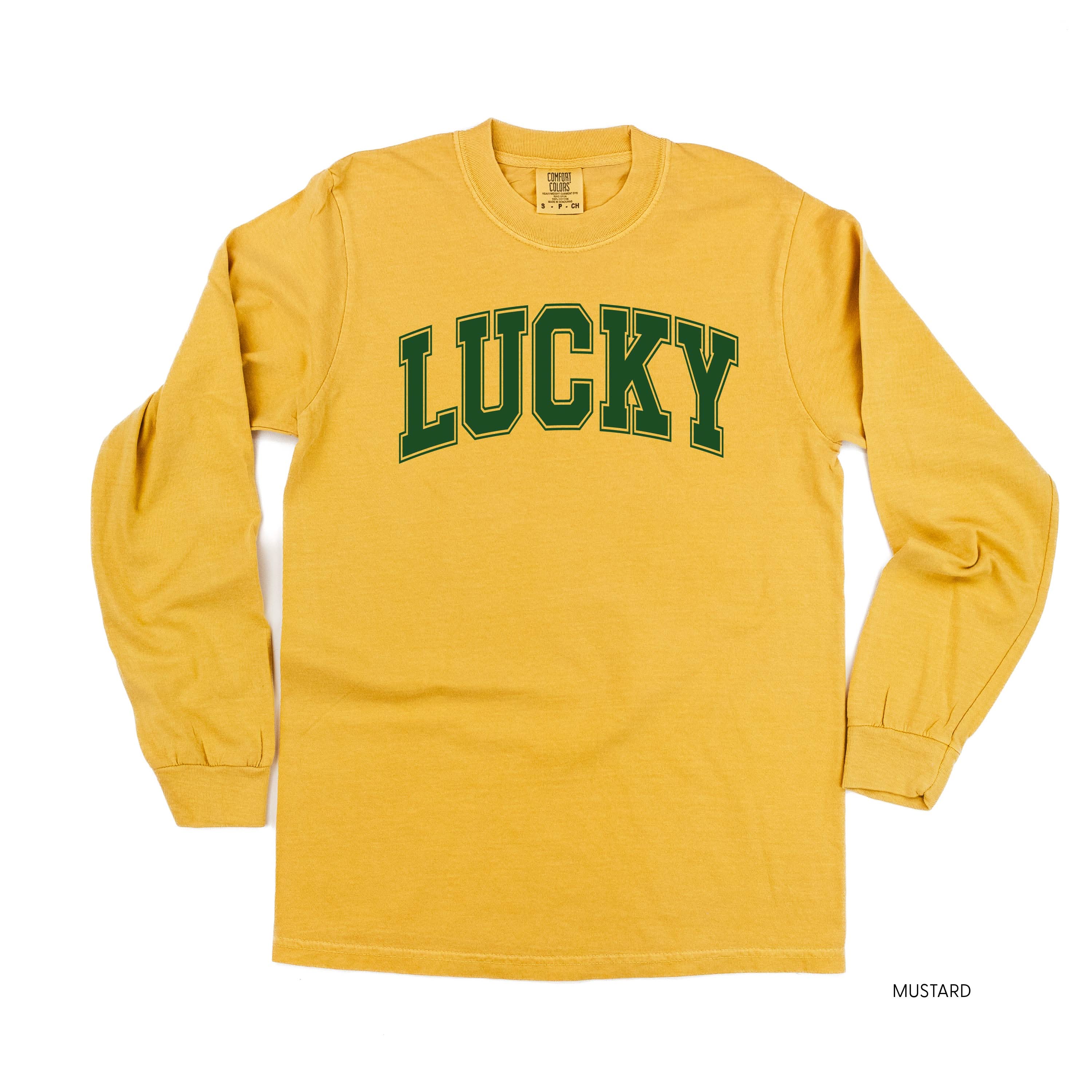Lucky - Varsity Outline - Long Sleeve Comfort Colors Tee Little Mama Shirt Shop