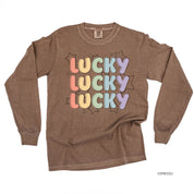 Bubble Letters & Stars Lucky x3 - Long Sleeve Comfort Colors Tee Little Mama Shirt Shop