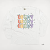 Bubble Letters & Stars Lucky x3 - Long Sleeve Comfort Colors Tee Little Mama Shirt Shop
