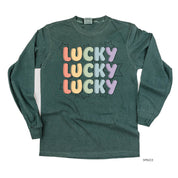 Bubble Letters & Stars Lucky x3 - Long Sleeve Comfort Colors Tee Little Mama Shirt Shop