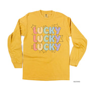 Bubble Letters & Stars Lucky x3 - Long Sleeve Comfort Colors Tee Little Mama Shirt Shop
