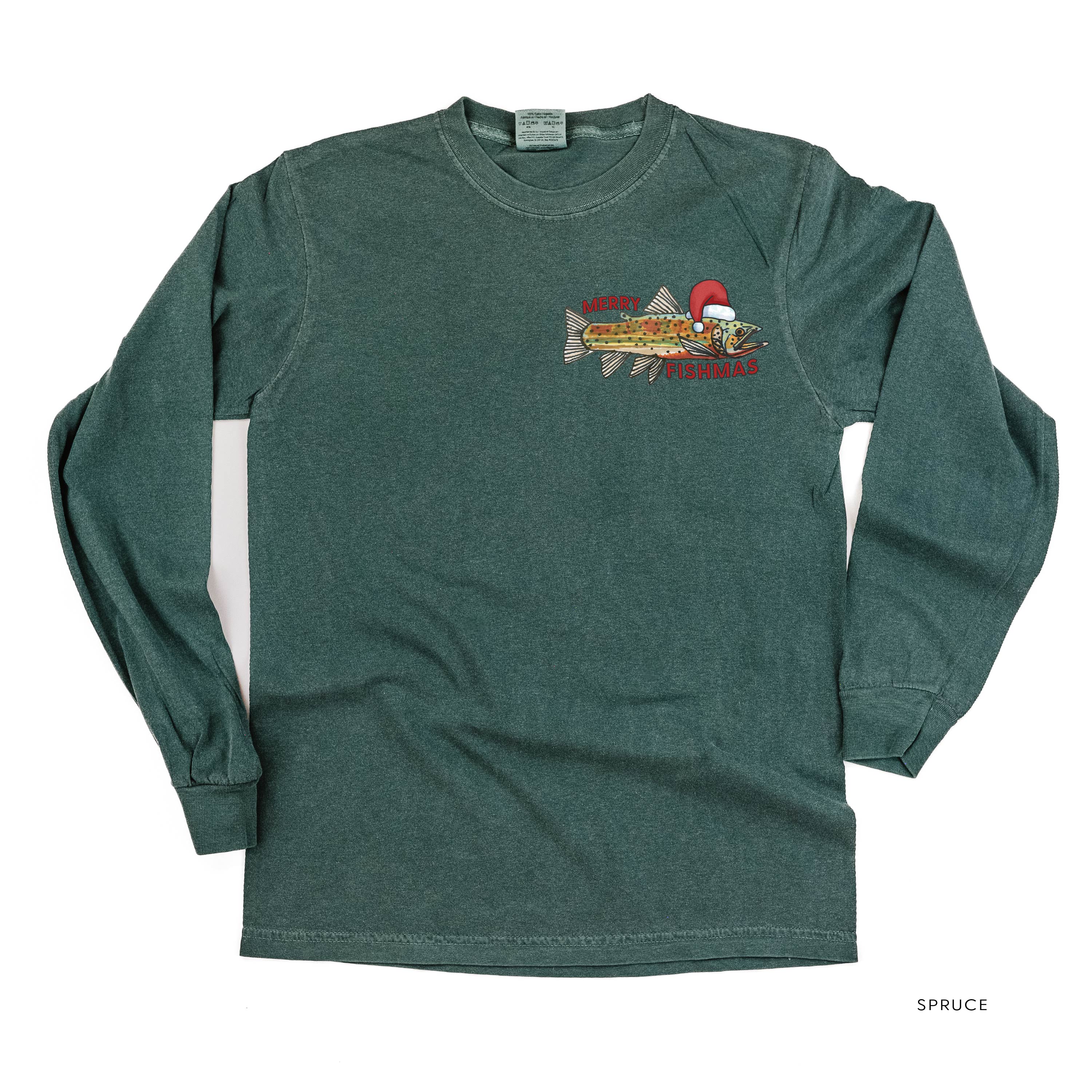 Merry Fishmas (pocket) - LONG SLEEVE Comfort Colors Tee Little Mama Shirt Shop