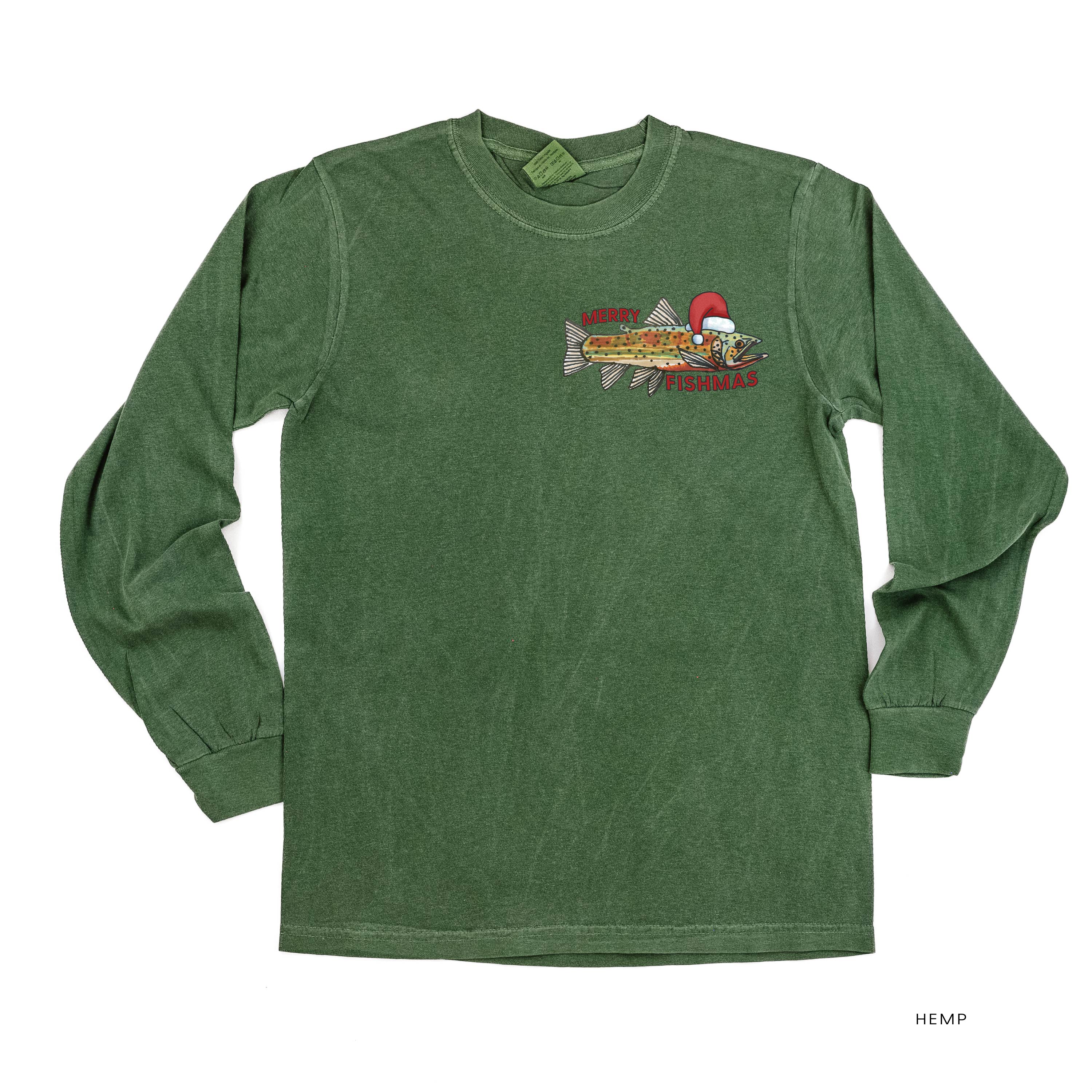 Merry Fishmas (pocket) - LONG SLEEVE Comfort Colors Tee Little Mama Shirt Shop