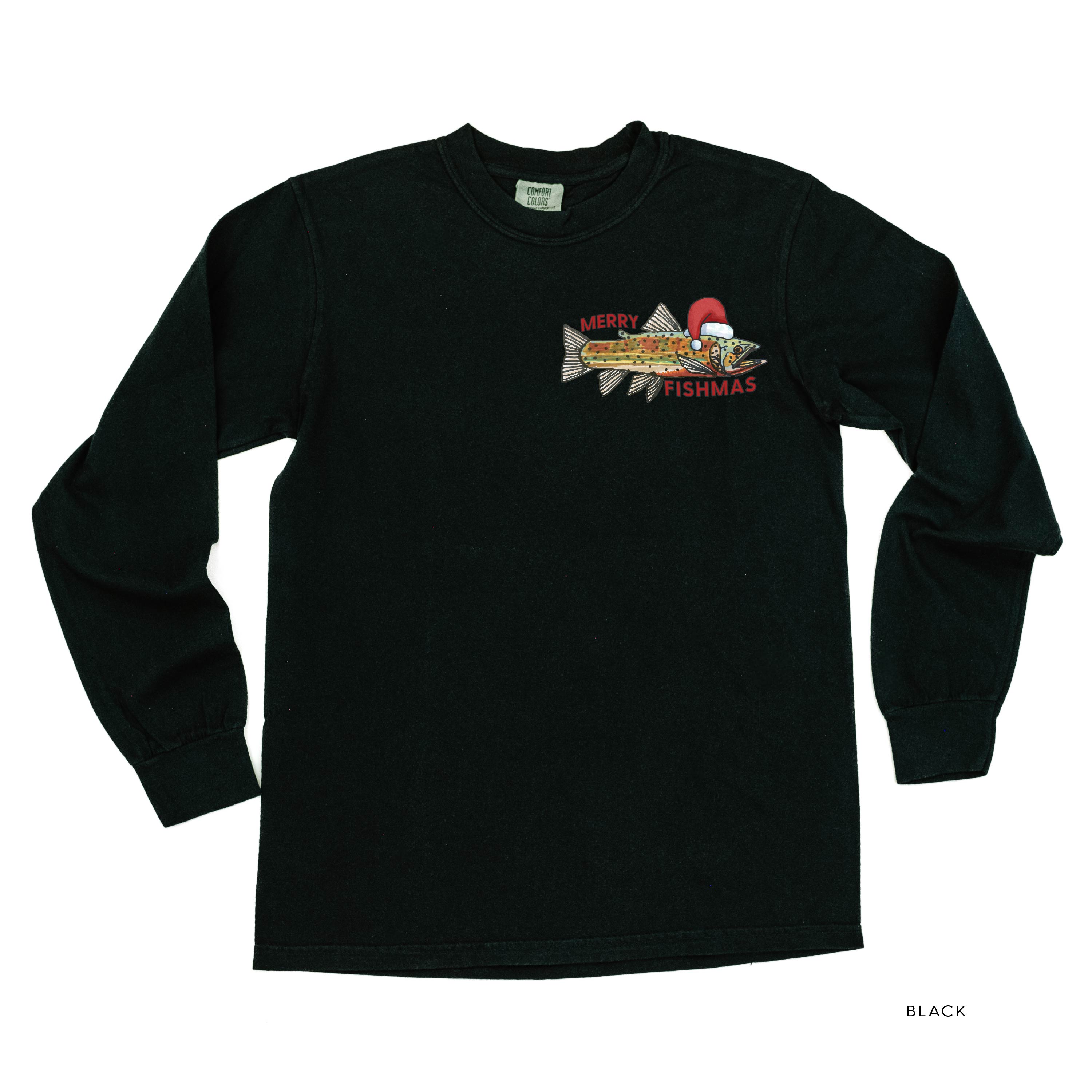 Merry Fishmas (pocket) - LONG SLEEVE Comfort Colors Tee Little Mama Shirt Shop