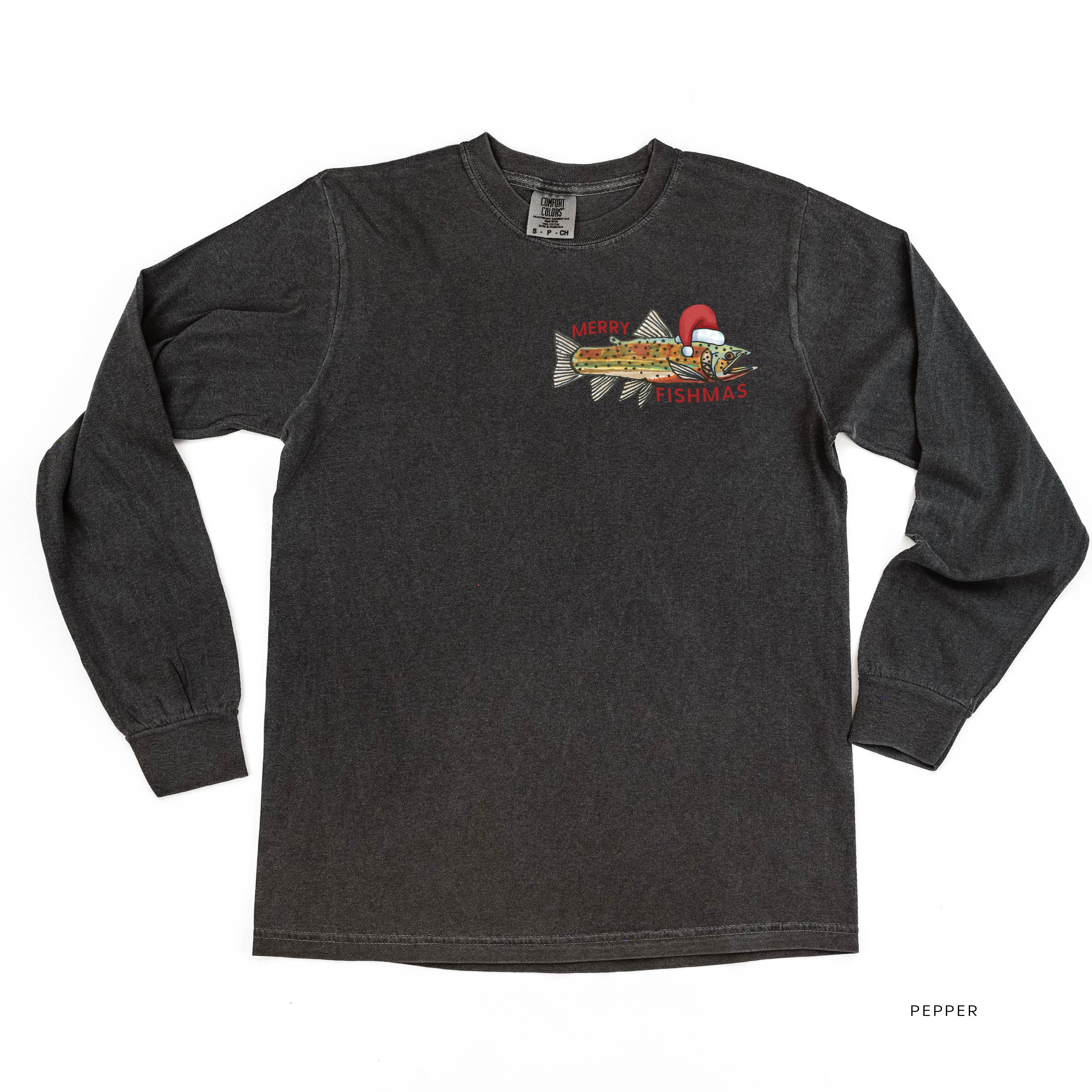 Merry Fishmas (pocket) - LONG SLEEVE Comfort Colors Tee Little Mama Shirt Shop