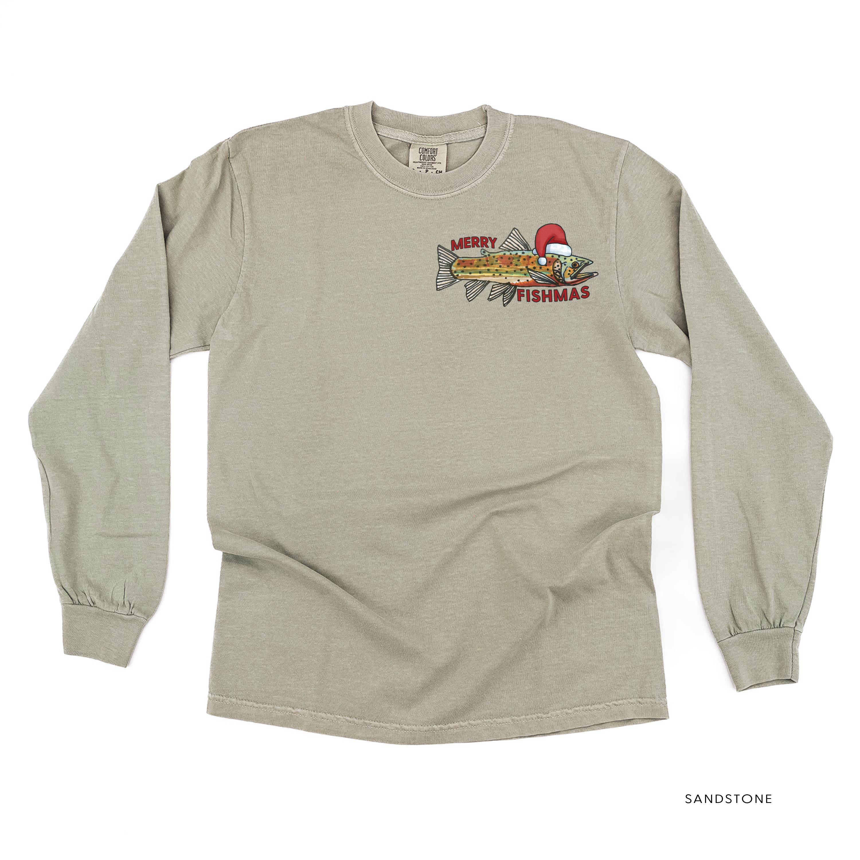 Merry Fishmas (pocket) - LONG SLEEVE Comfort Colors Tee Little Mama Shirt Shop