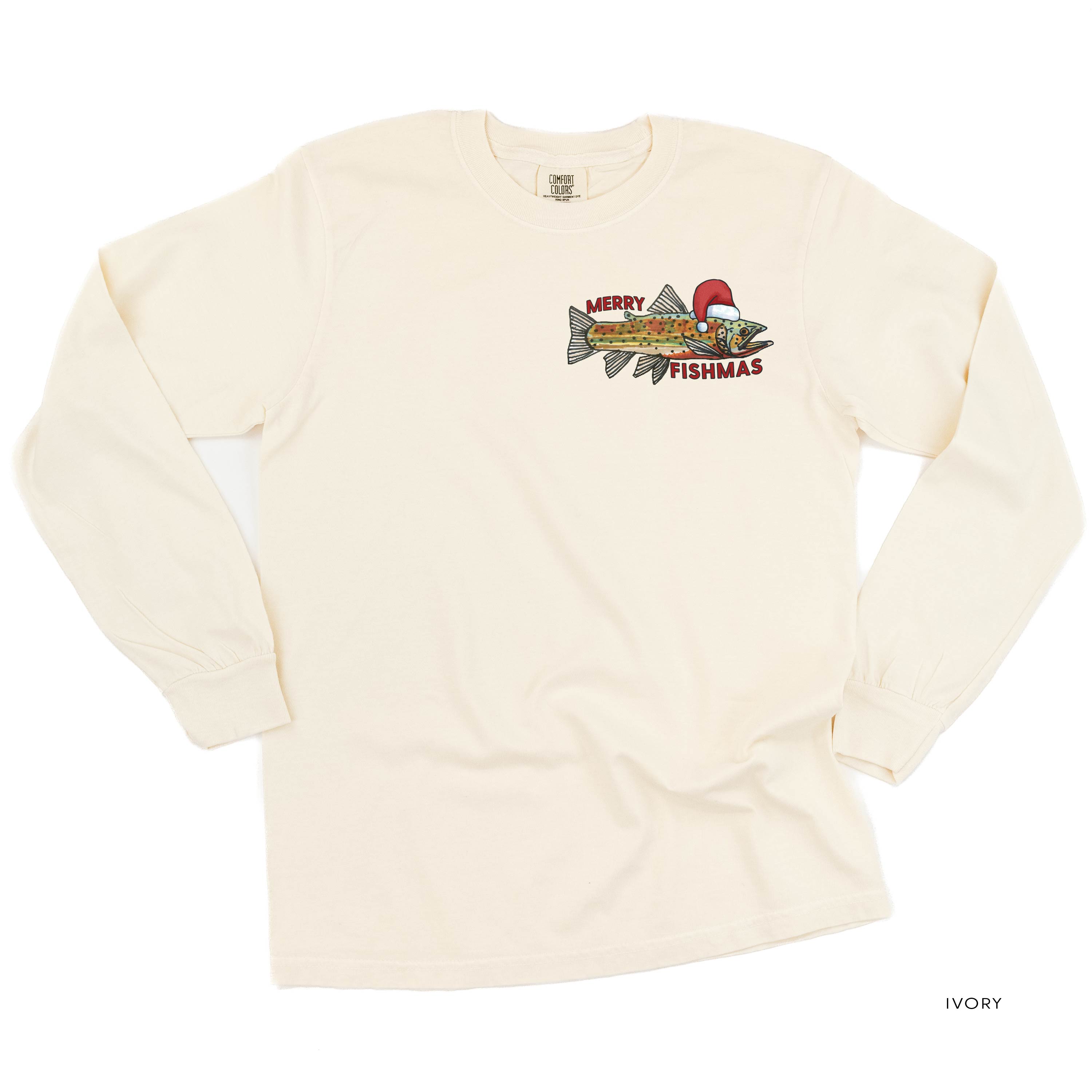 Merry Fishmas (pocket) - LONG SLEEVE Comfort Colors Tee Little Mama Shirt Shop