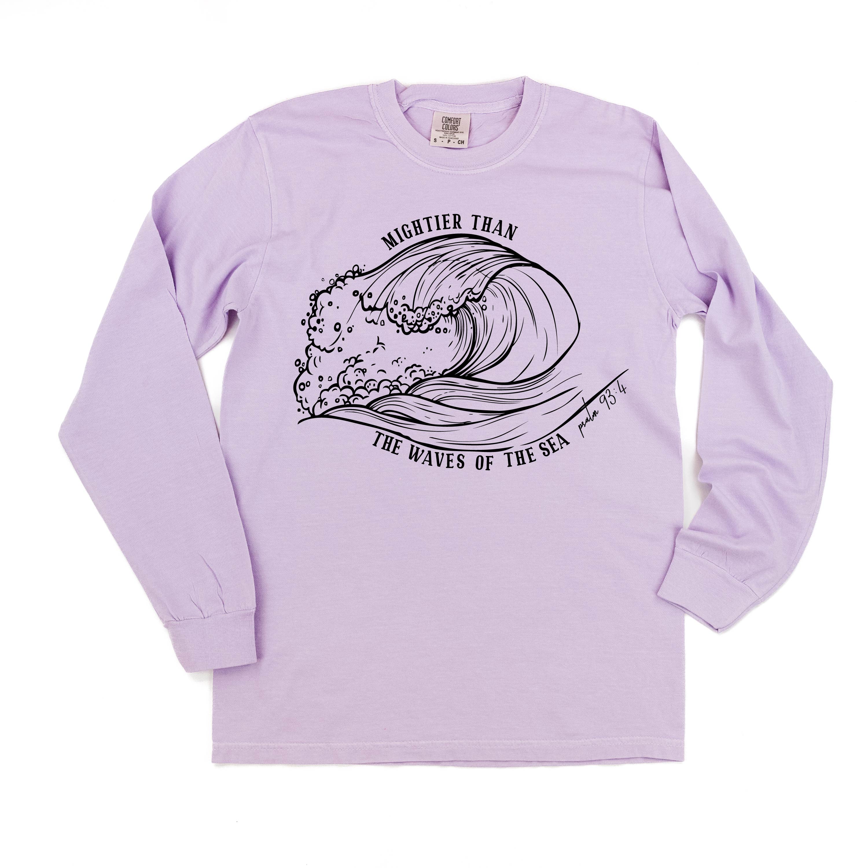 Mightier Than The Waves Of The Sea - LONG SLEEVE Comfort Colors Tee Little Mama Shirt Shop